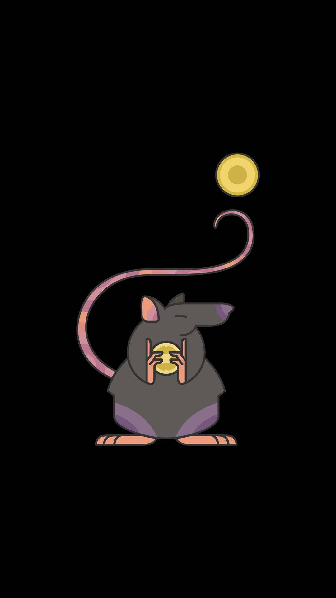 rat, gold coin, long curved tail, Full HD Phone Wallpaper