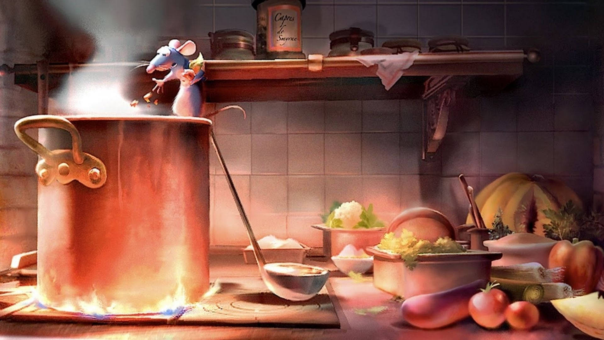 Ratatouille, copper pot, mouse chef, Full HD Desktop Wallpaper