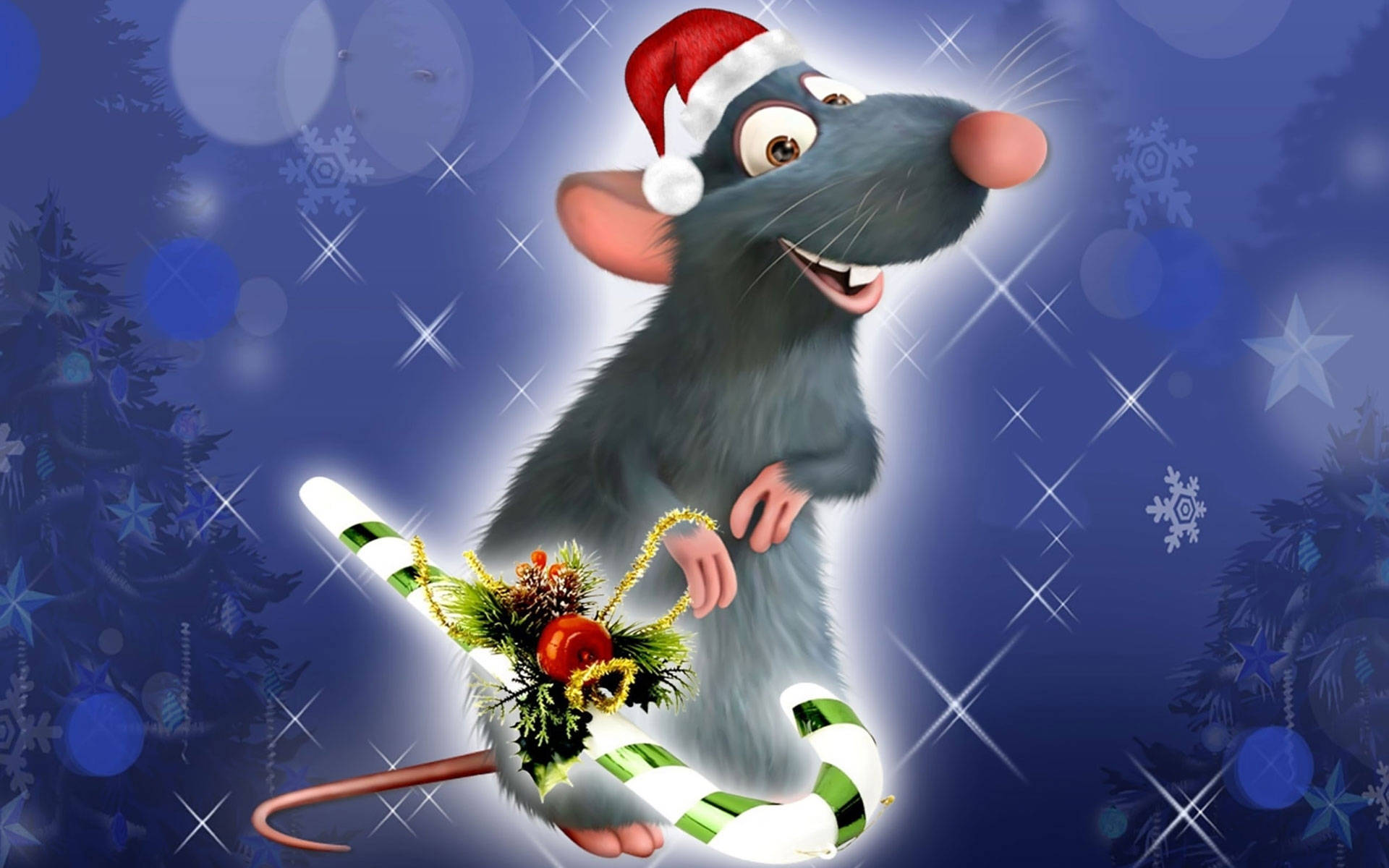 Ratatouille, Santa hat, candy cane, Full HD Desktop Wallpaper