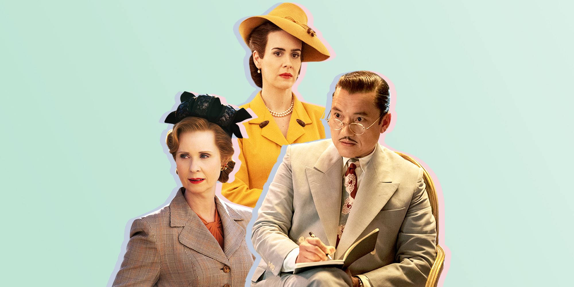 Ratched, 1940s attire, soft mint background, Full HD Desktop Wallpaper
