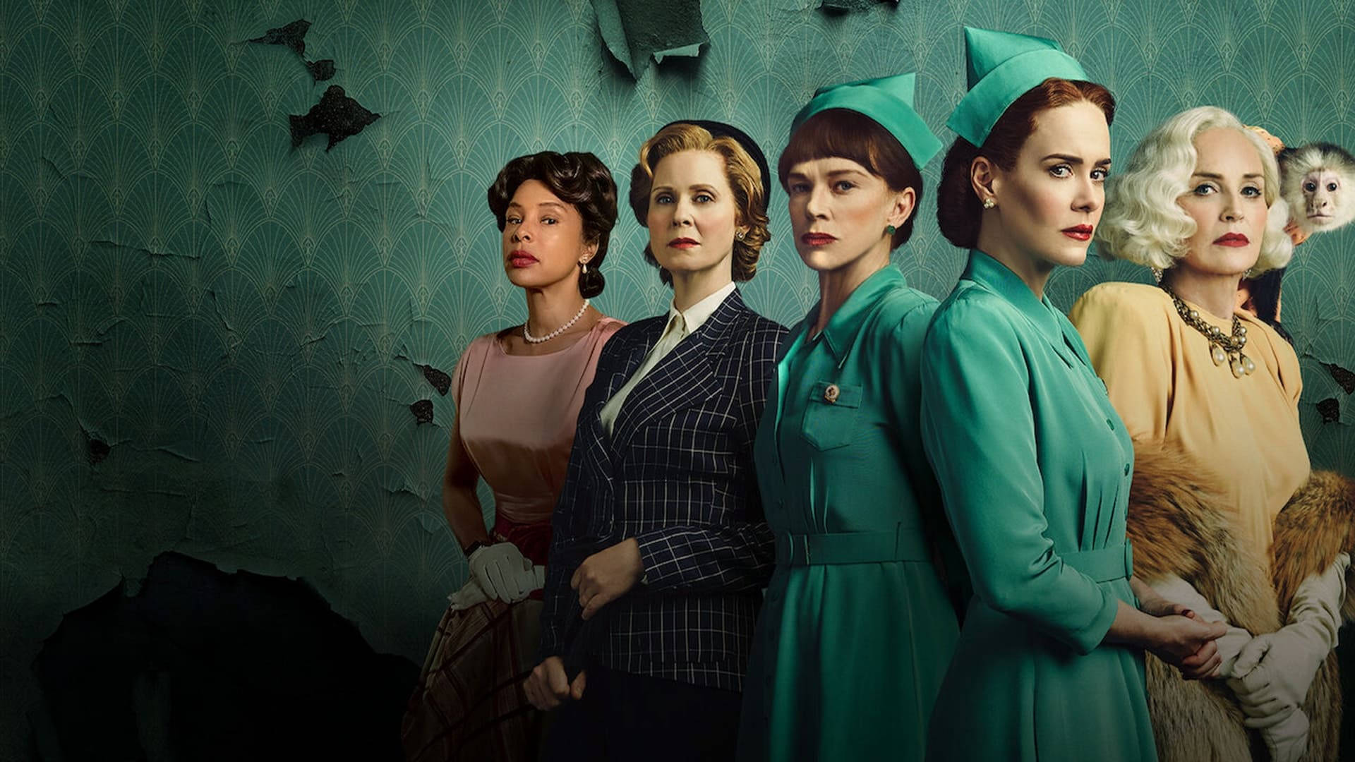 Ratched, 1940s attire, peeling teal wallpaper, Full HD Desktop Wallpaper