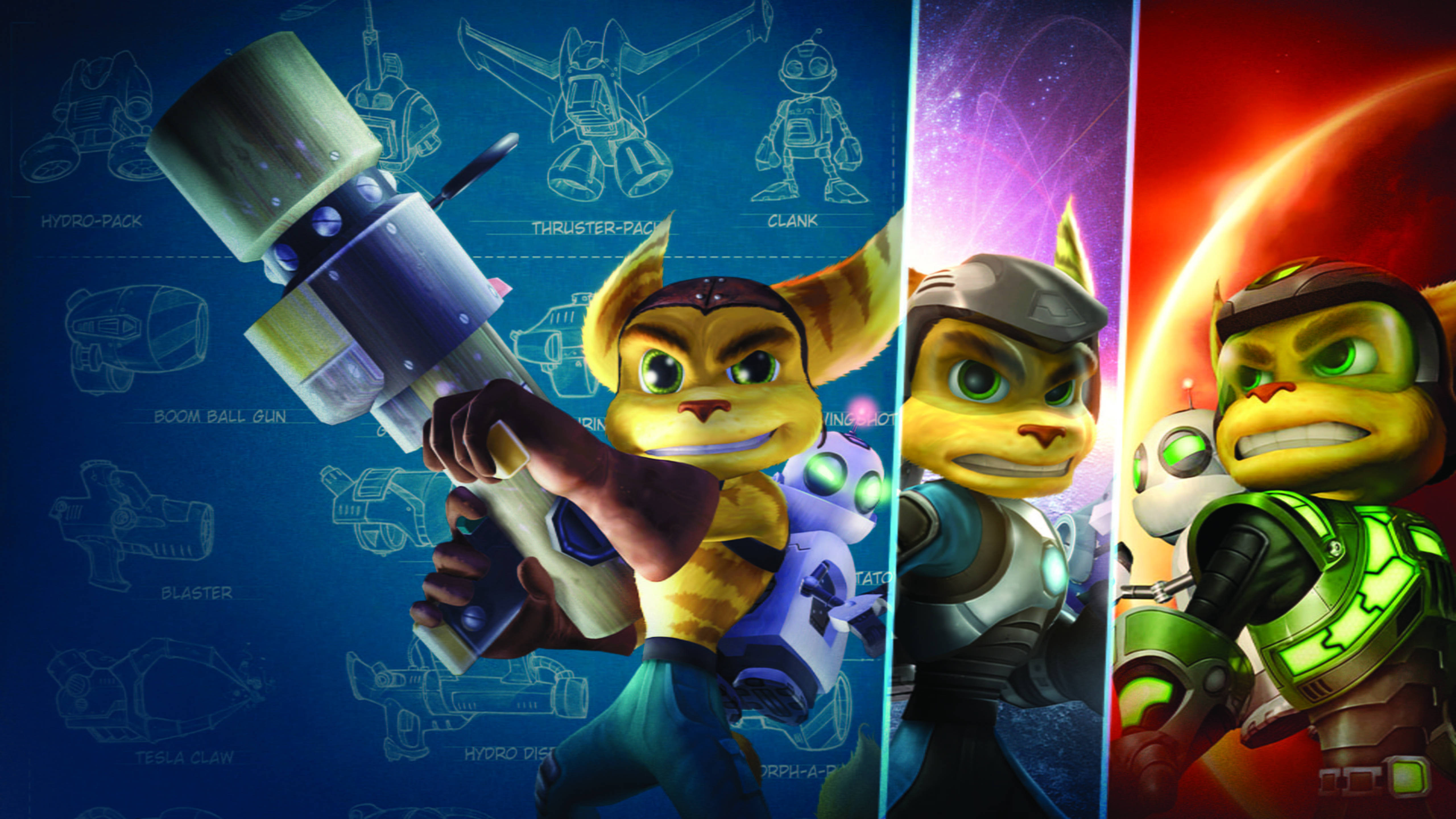 Ratchet and Clank, animated raccoon characters, sci-fi gear, 5K Desktop Wallpaper