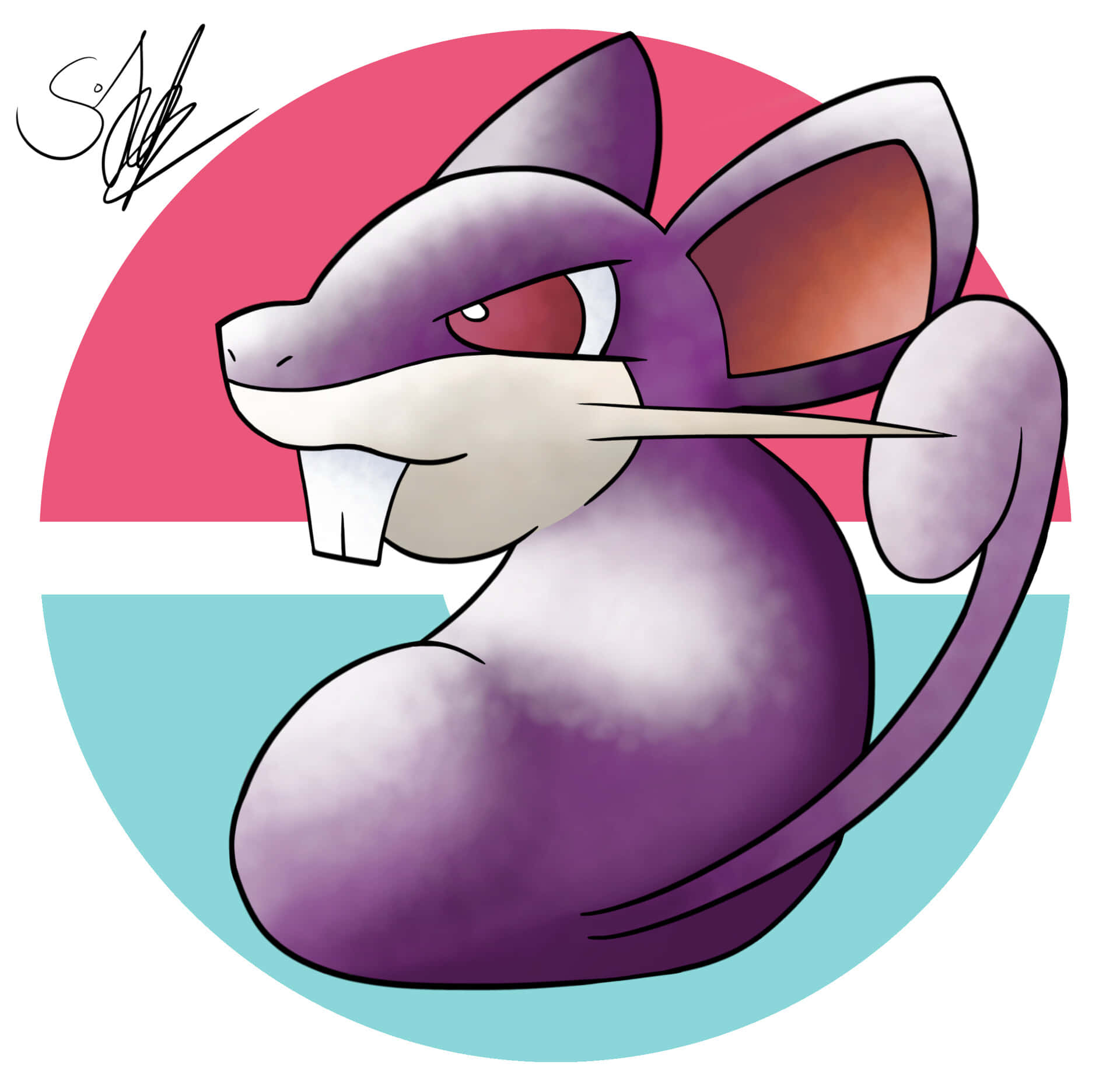 Rattata, pink, aqua blue, Full HD Desktop Wallpaper