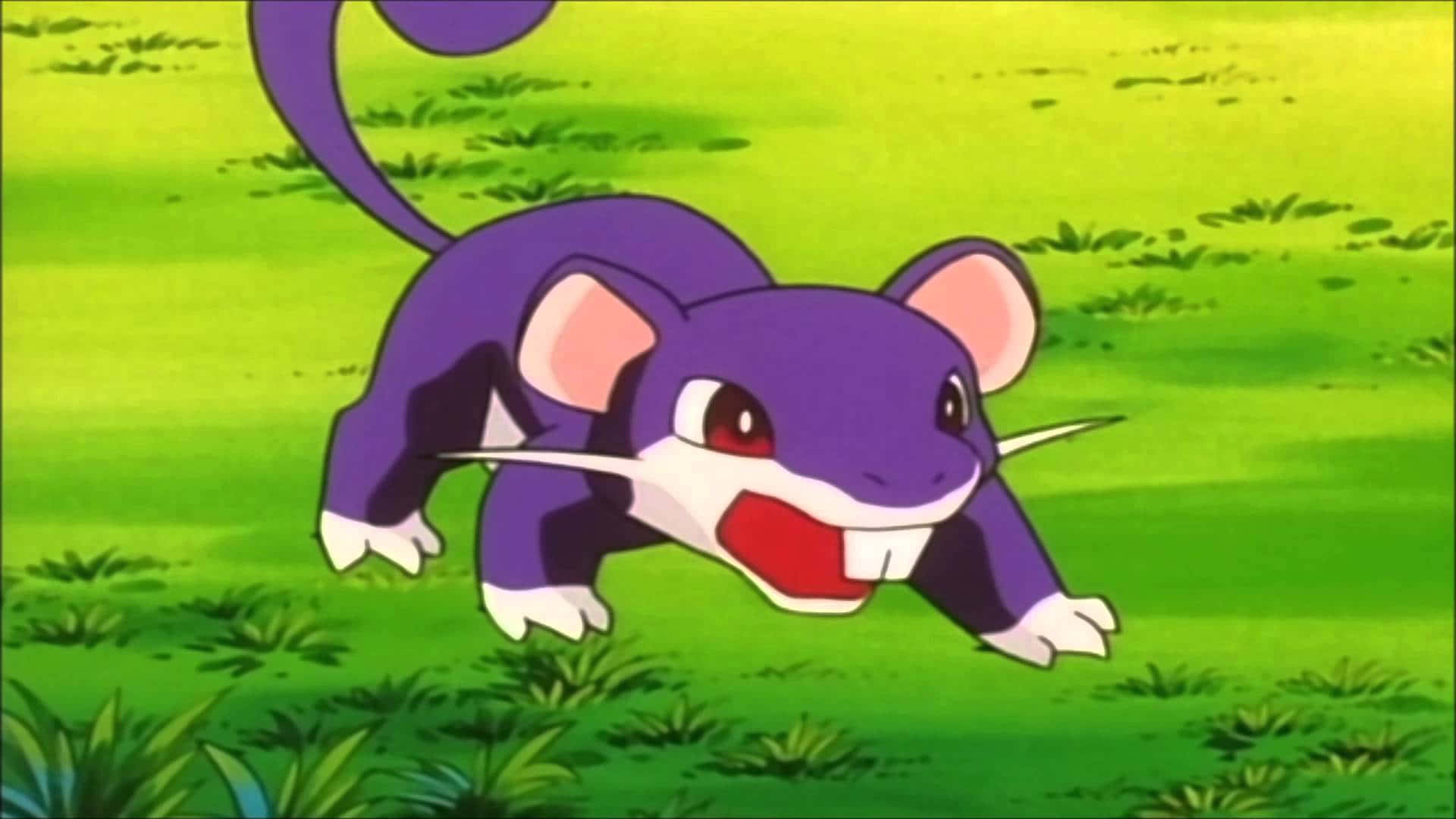 Rattata, purple fur, green grass, Full HD Desktop Wallpaper