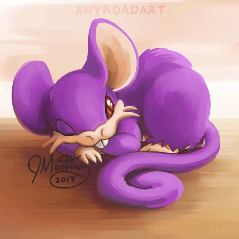 Rattata, fluffy purple cartoon mouse, red eyes, SD Desktop Wallpaper