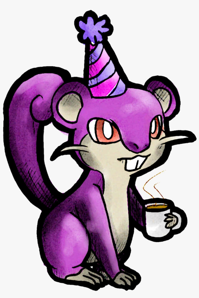 Rattata, birthday cap, cup of coffee, SD Phone Wallpaper