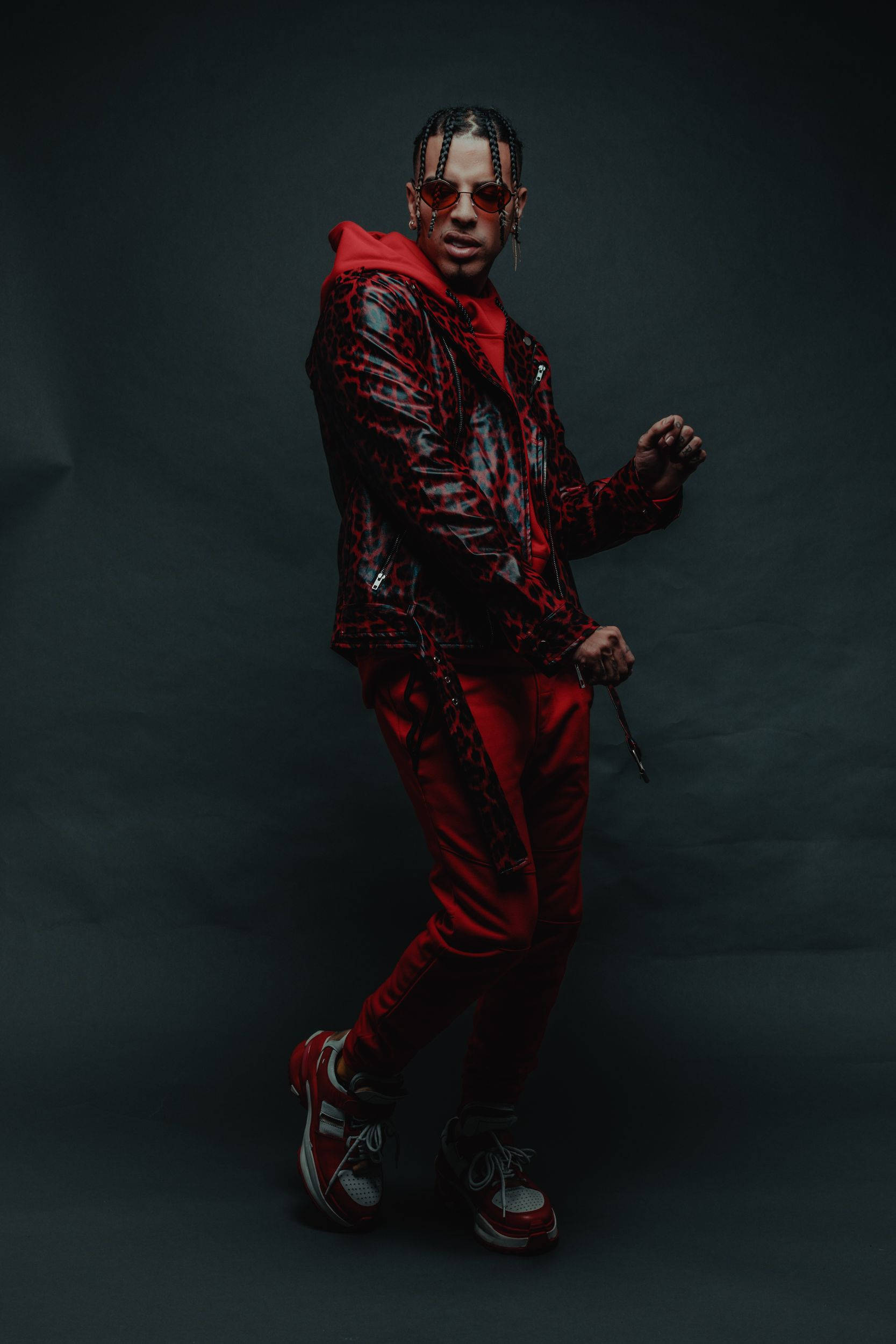 Rauw Alejandro, red leopard print jacket, matching pants, Full HD Phone Wallpaper