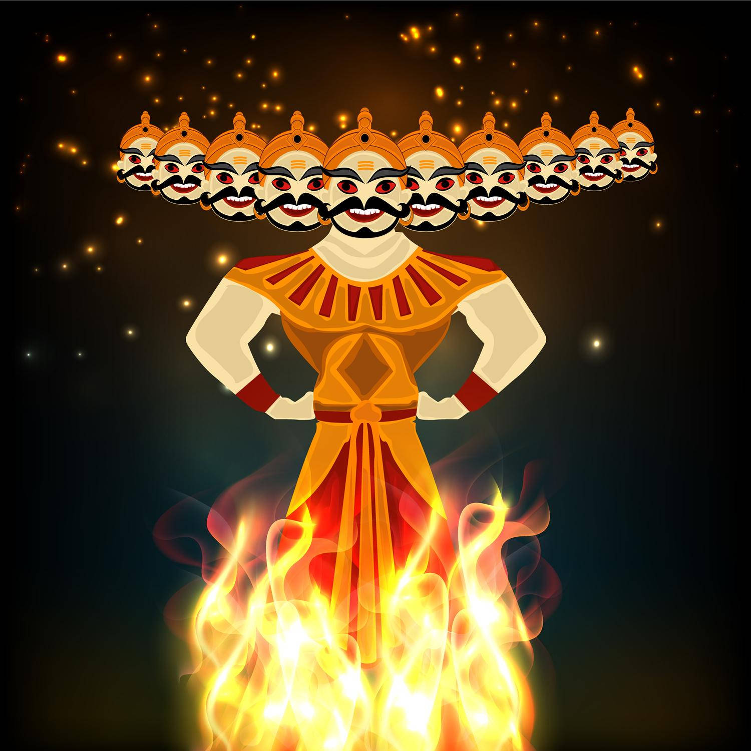 Fiery Ravana, ten heads, golden robe, HD Desktop Wallpaper