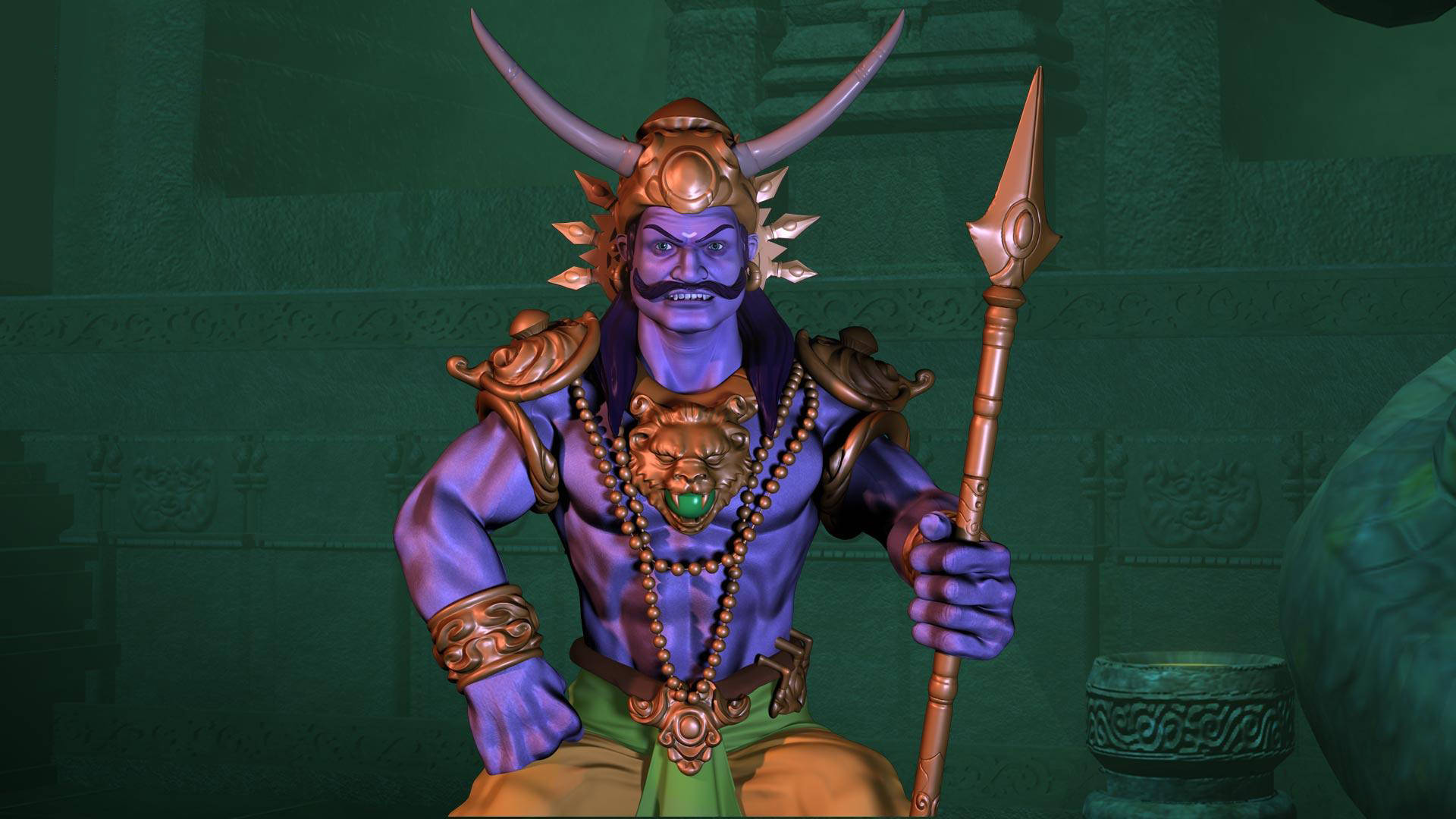 Ravana, purple-skinned, horns, Full HD Desktop Wallpaper
