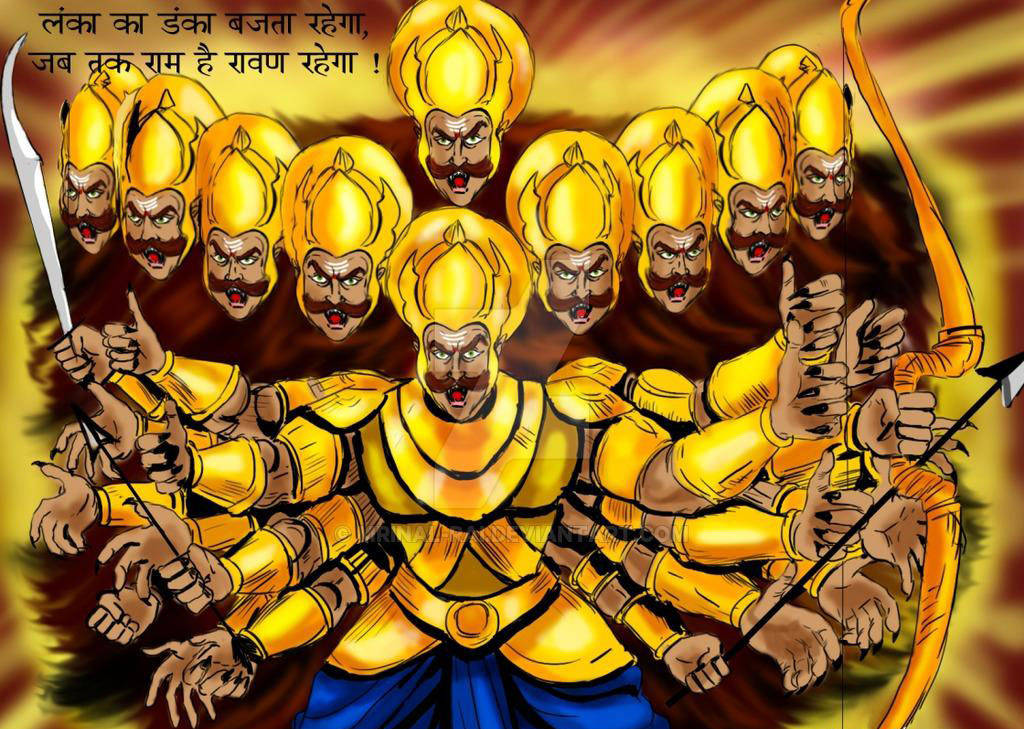 Ravana, golden armor, blue lower garment, SD Desktop Wallpaper