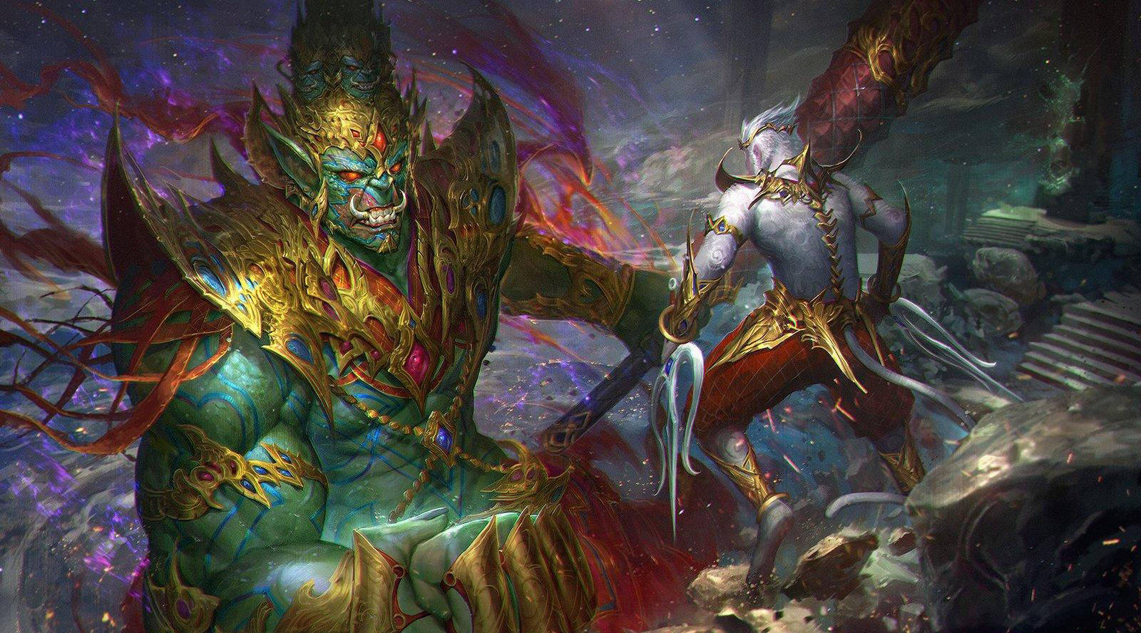 Ravana, fantasy art, cosmic battlefield, HD Desktop Wallpaper