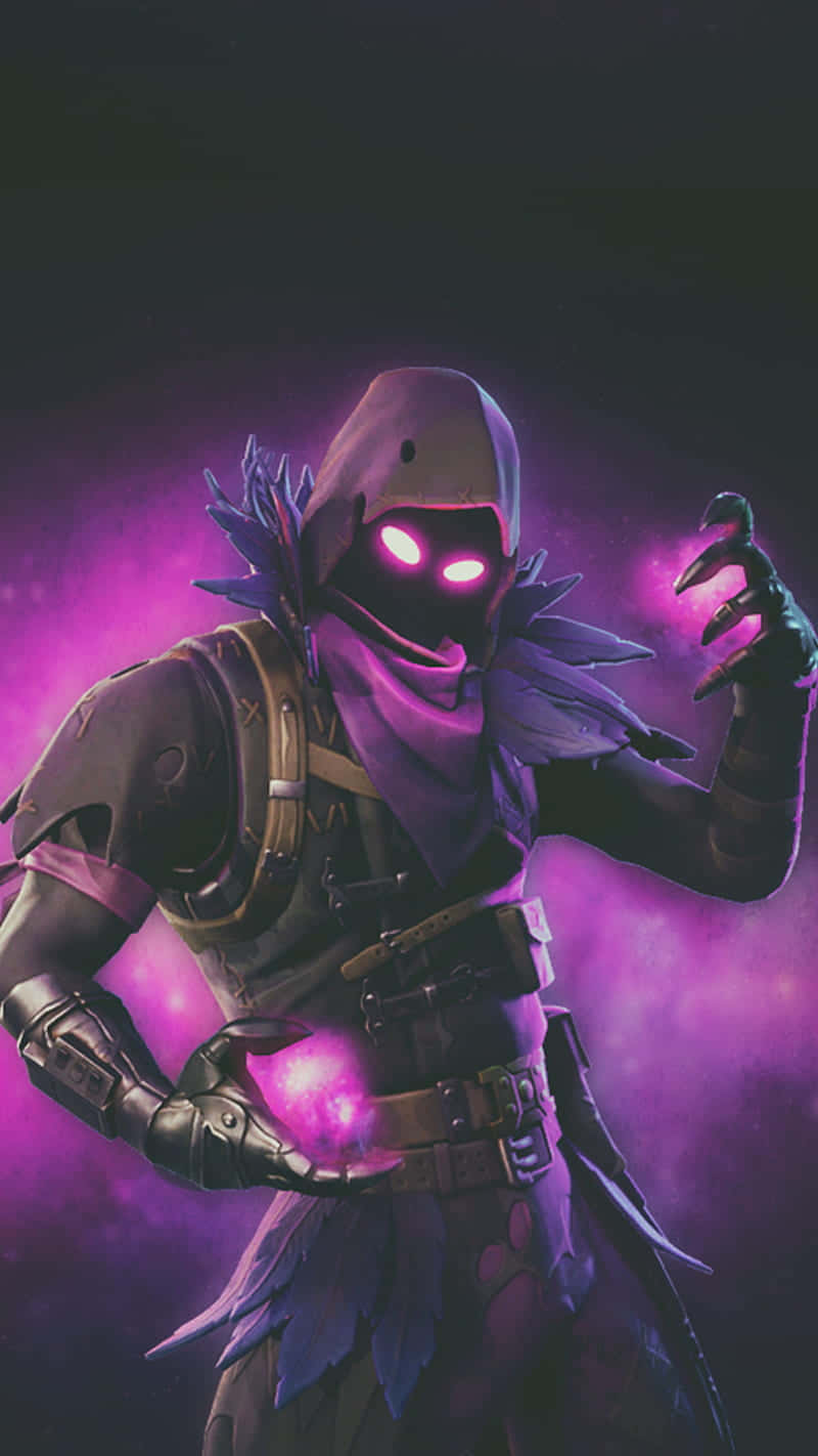 Raven Fortnite Skin, glowing pink eyes, purple energy orbs, HD Phone Wallpaper