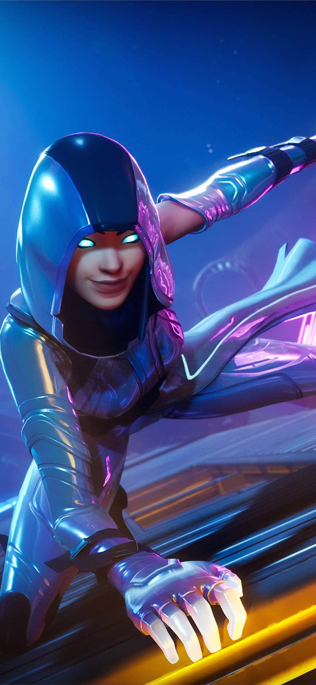 Raven Fortnite skin, futuristic female superhero, sleek metallic suit, 2K Phone Wallpaper