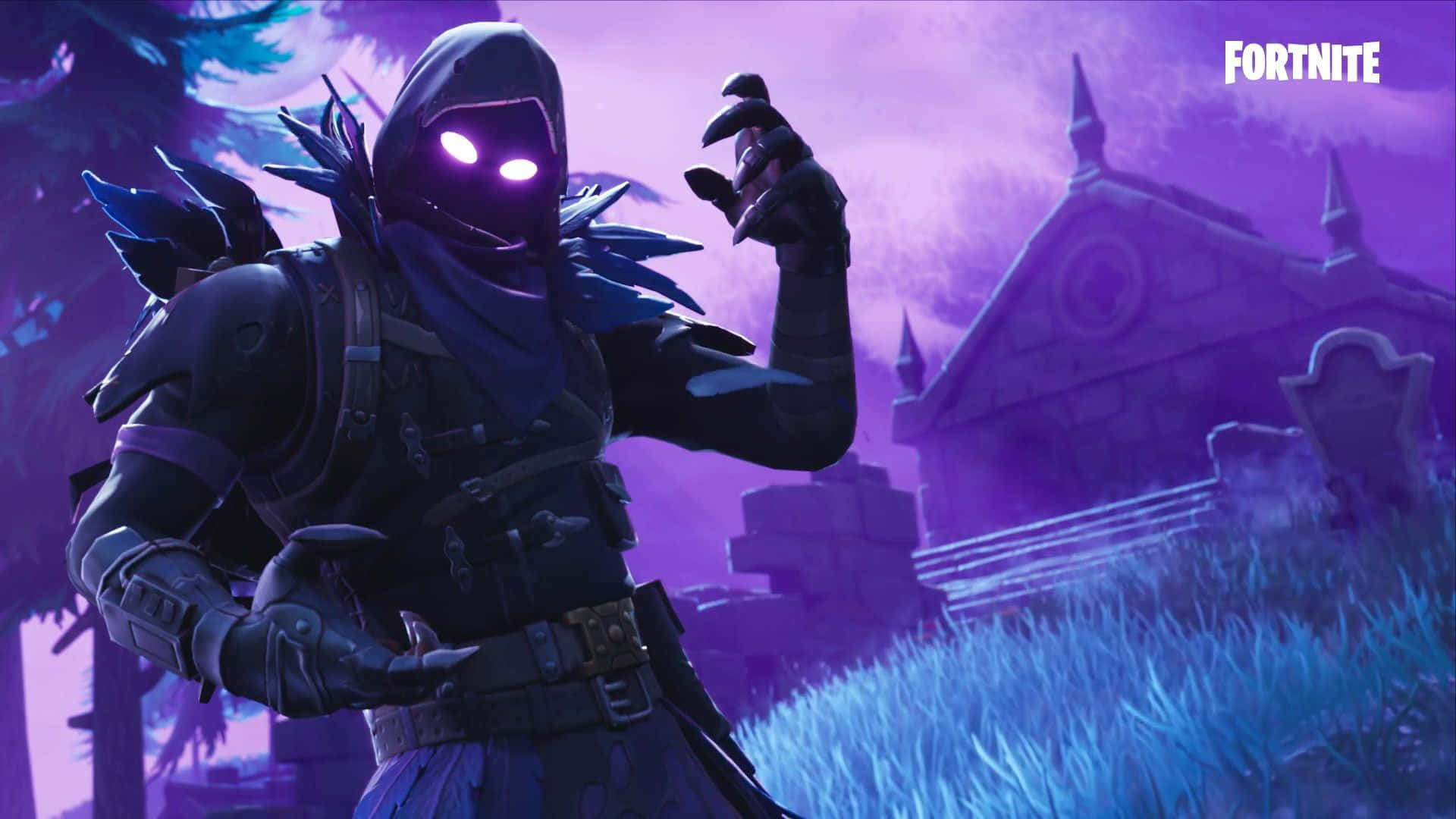Raven Fortnite Skin, Fortnite, glowing-eyed masked character, Full HD Desktop Wallpaper