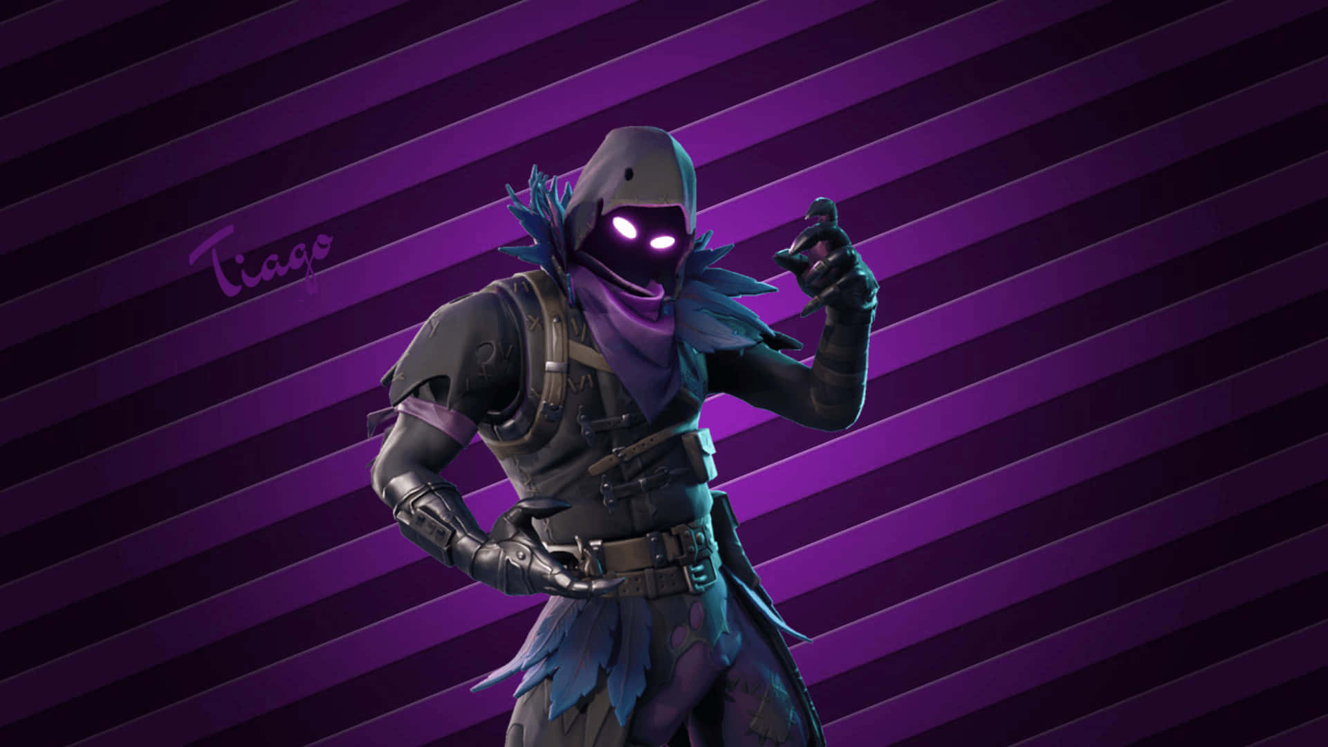 Raven Fortnite Skin, Fortnite, glowing purple eyes, Full HD Desktop Wallpaper