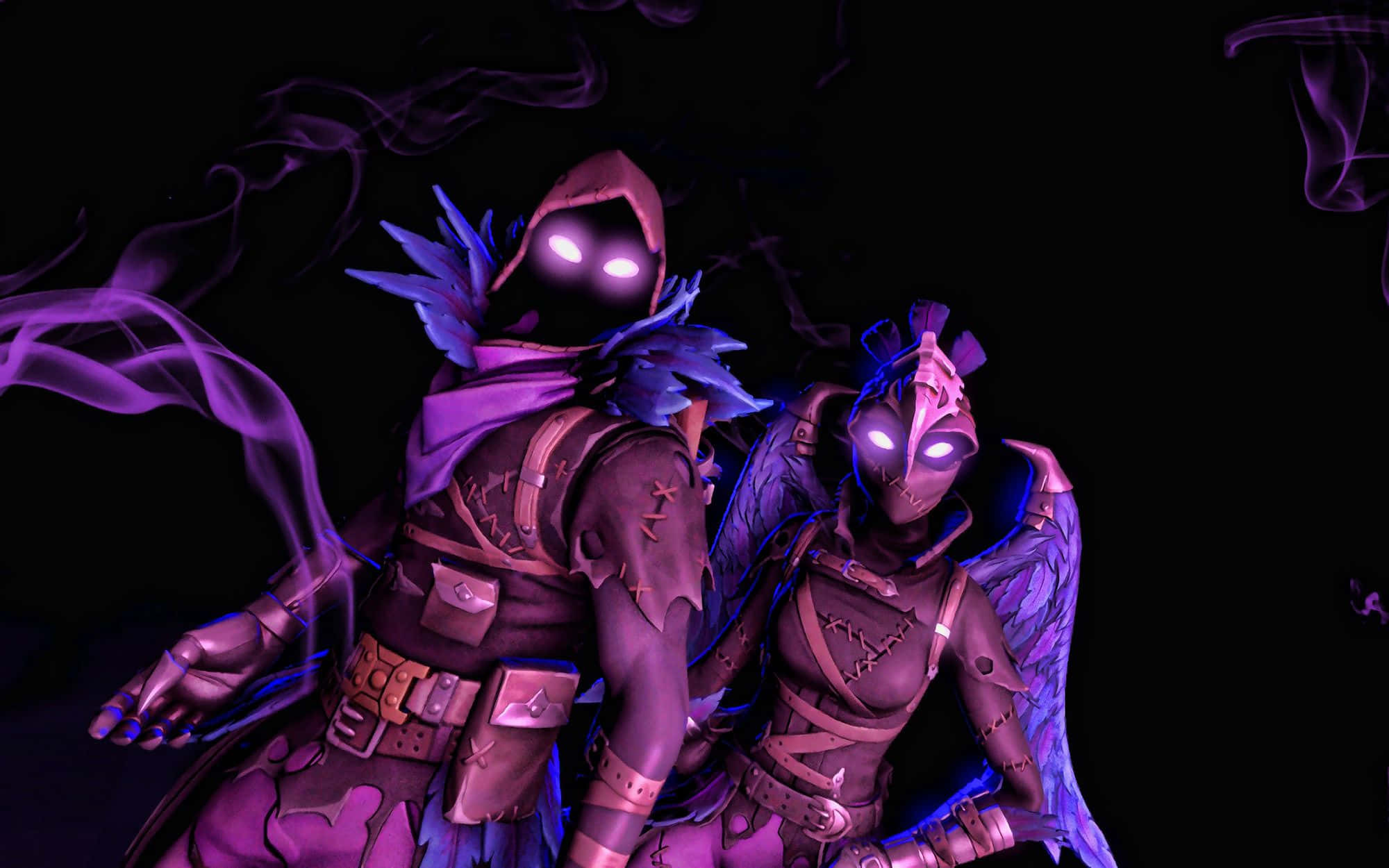 Raven Fortnite Skin, hooded armored figures, glowing eyes, Full HD Desktop Wallpaper