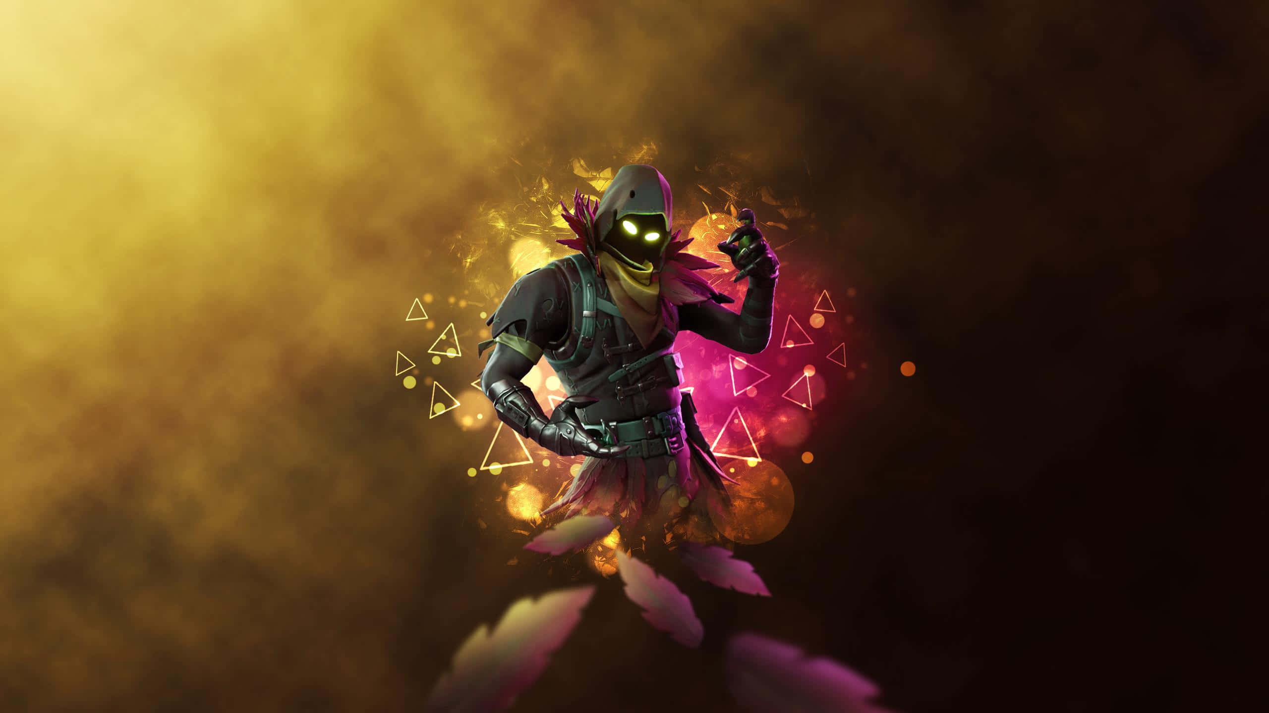 Raven Fortnite Skin, glowing eyes, purple feathers, 2K Desktop Wallpaper