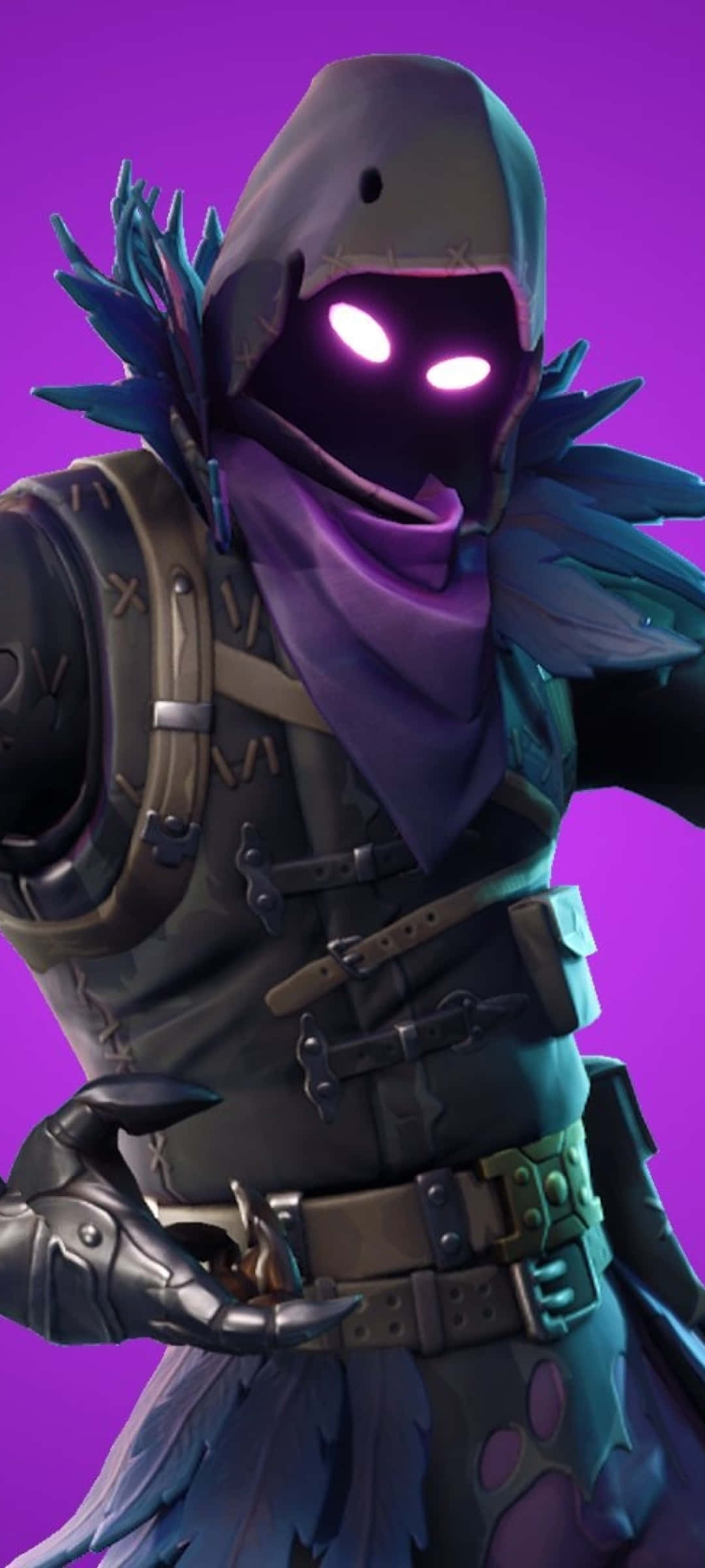 Raven Fortnite Skin, Fortnite, glowing purple eyes, Full HD Phone Wallpaper
