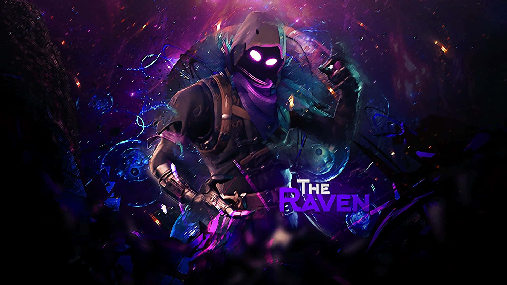 Raven Outfit, Fortnite, glowing purple eyes, Full HD Desktop Wallpaper