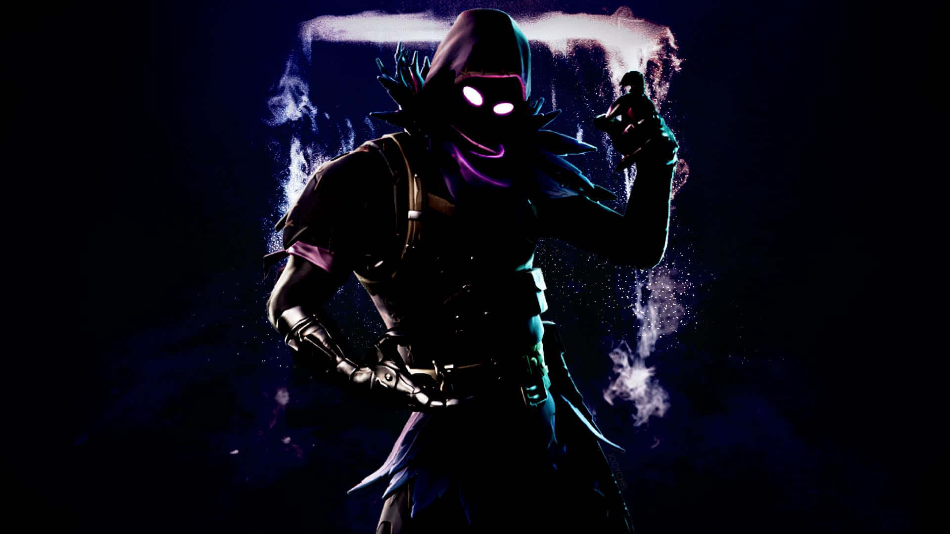 Raven Fortnite, hooded figure, glowing white eyes, Full HD Desktop Wallpaper