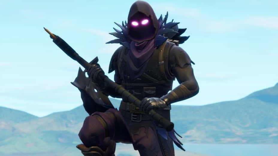 Raven Fortnite, glowing purple eyes, spiky armor, SD Desktop Wallpaper