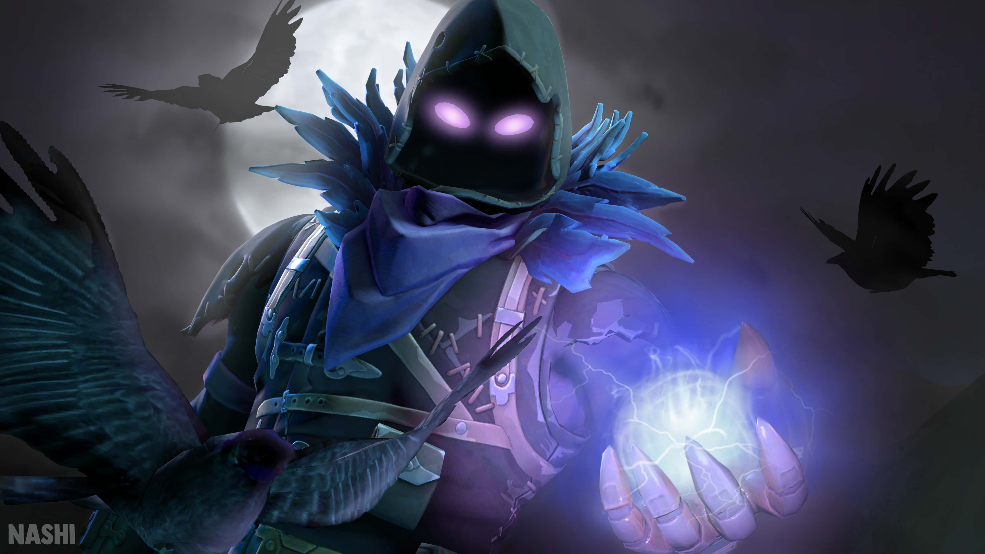 Fortnite, ravens, glowing purple eyes, 4K Desktop Wallpaper