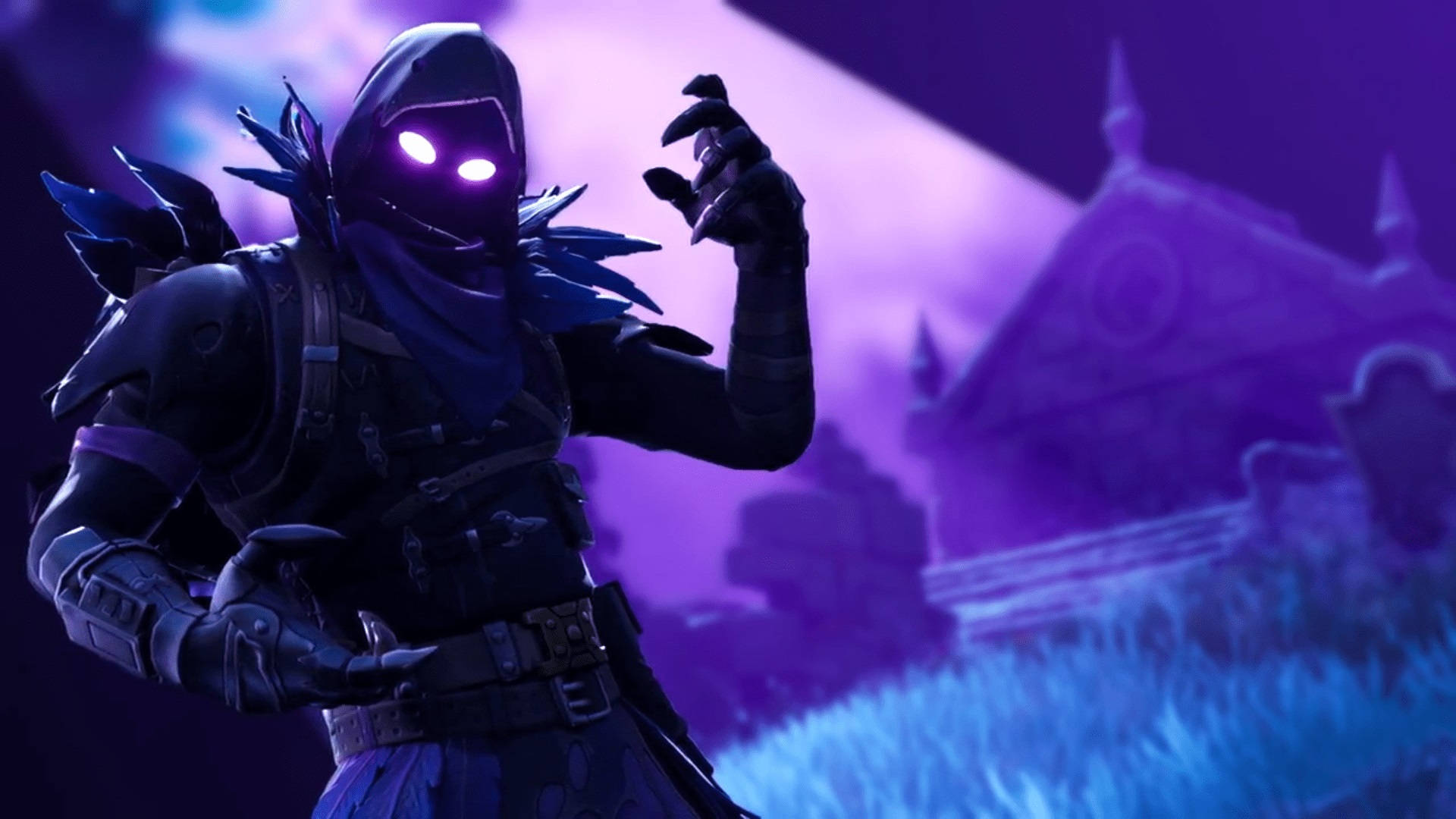 Raven, Fortnite, glowing purple eyes, Full HD Desktop Wallpaper