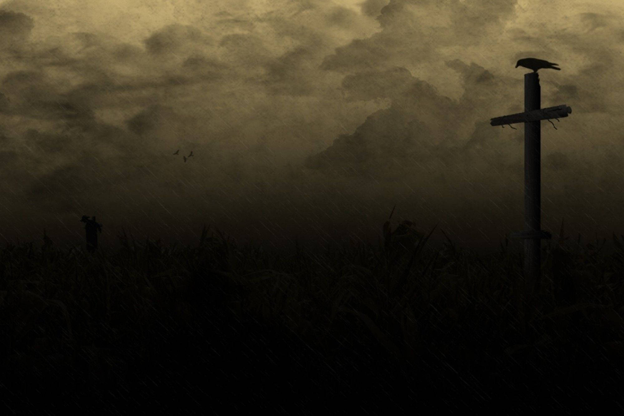 Raven, cross, misty field, Full HD Desktop Wallpaper
