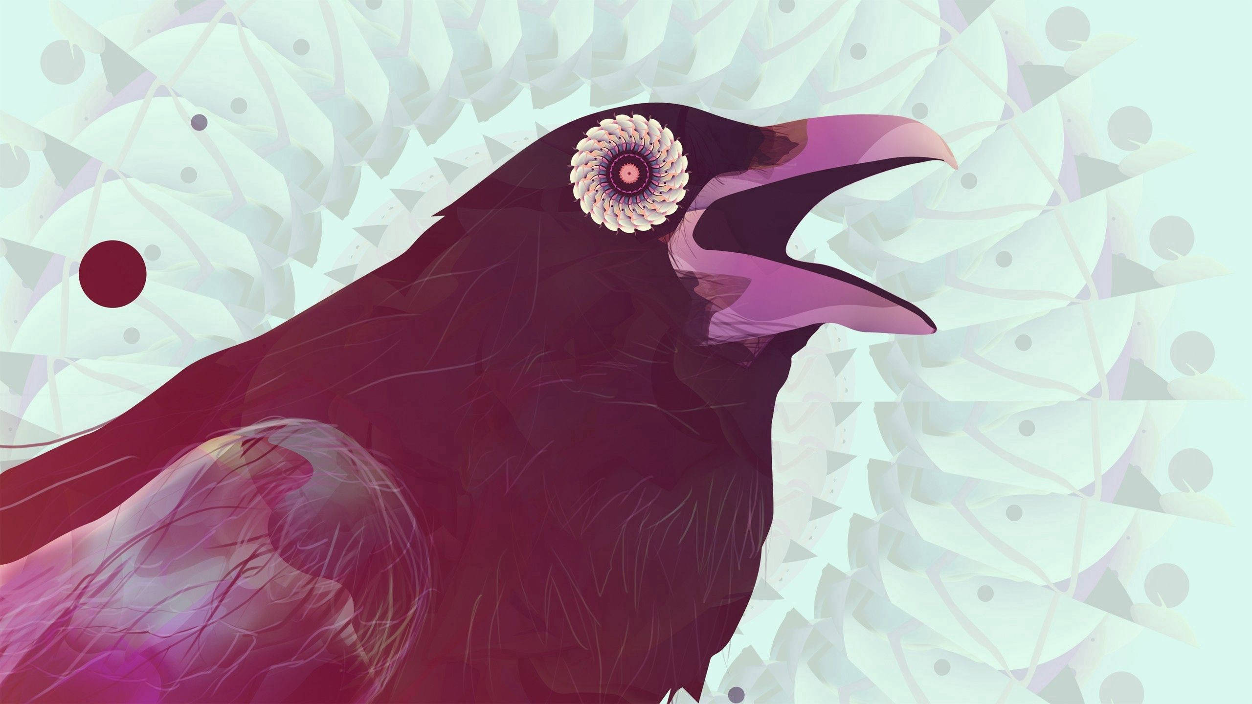Raven Eye, floral eye, purple beak, 2K Desktop Wallpaper