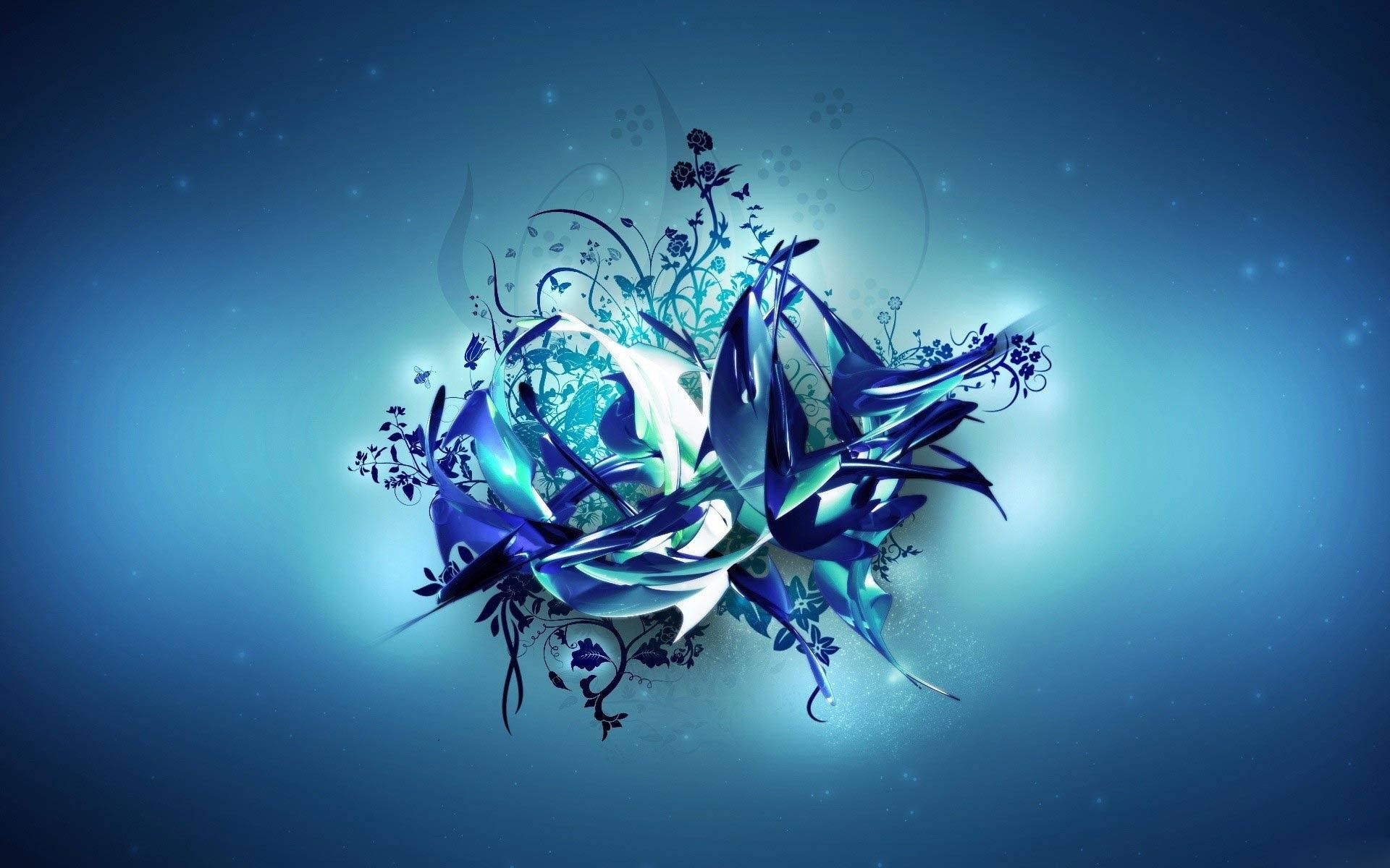 Ravenclaw, glowing blue abstract floral design, swirling petals and vines, Full HD Desktop Wallpaper