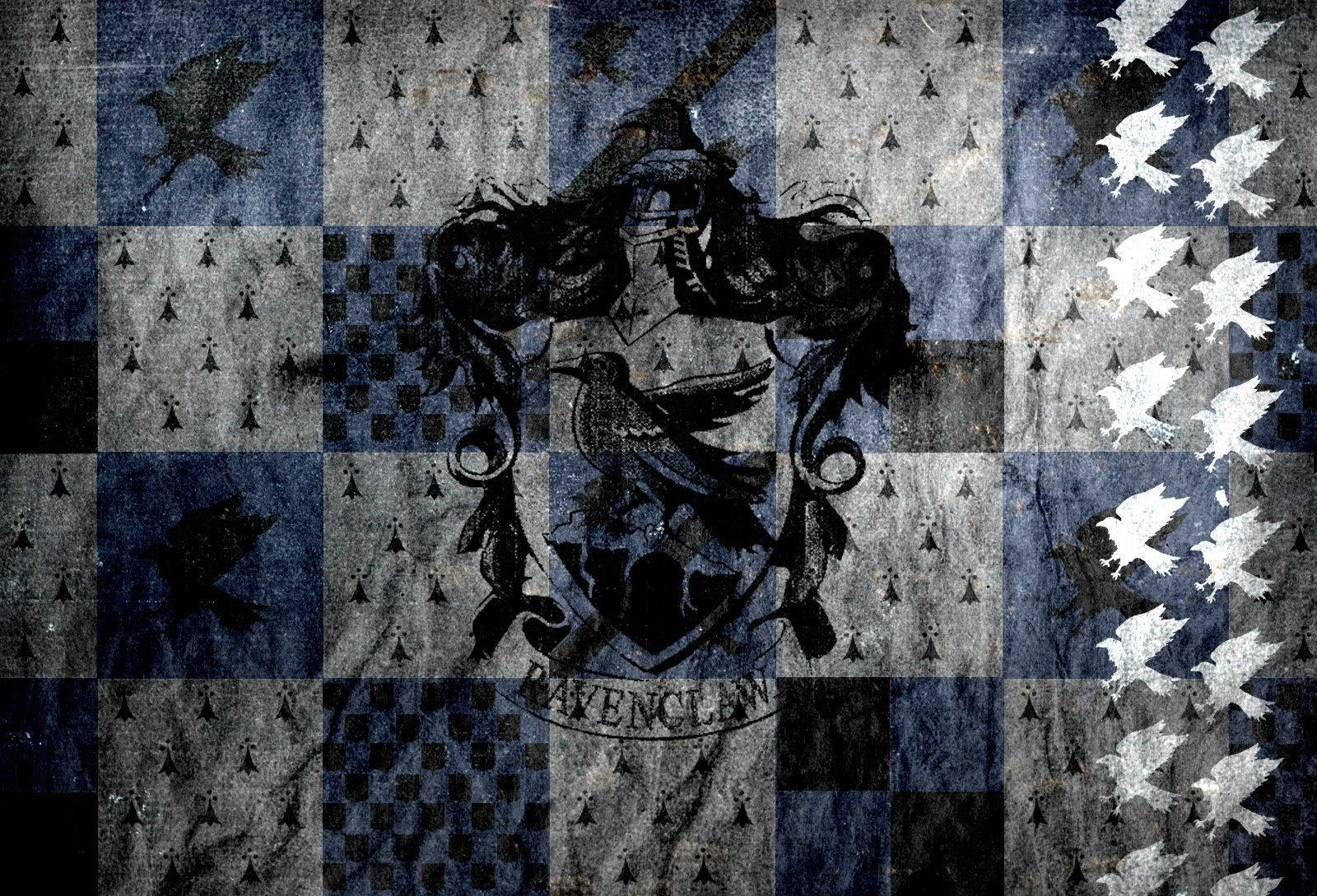 Ravenclaw, black ravenclaw flag, checkered blue gray panels, HD Desktop Wallpaper