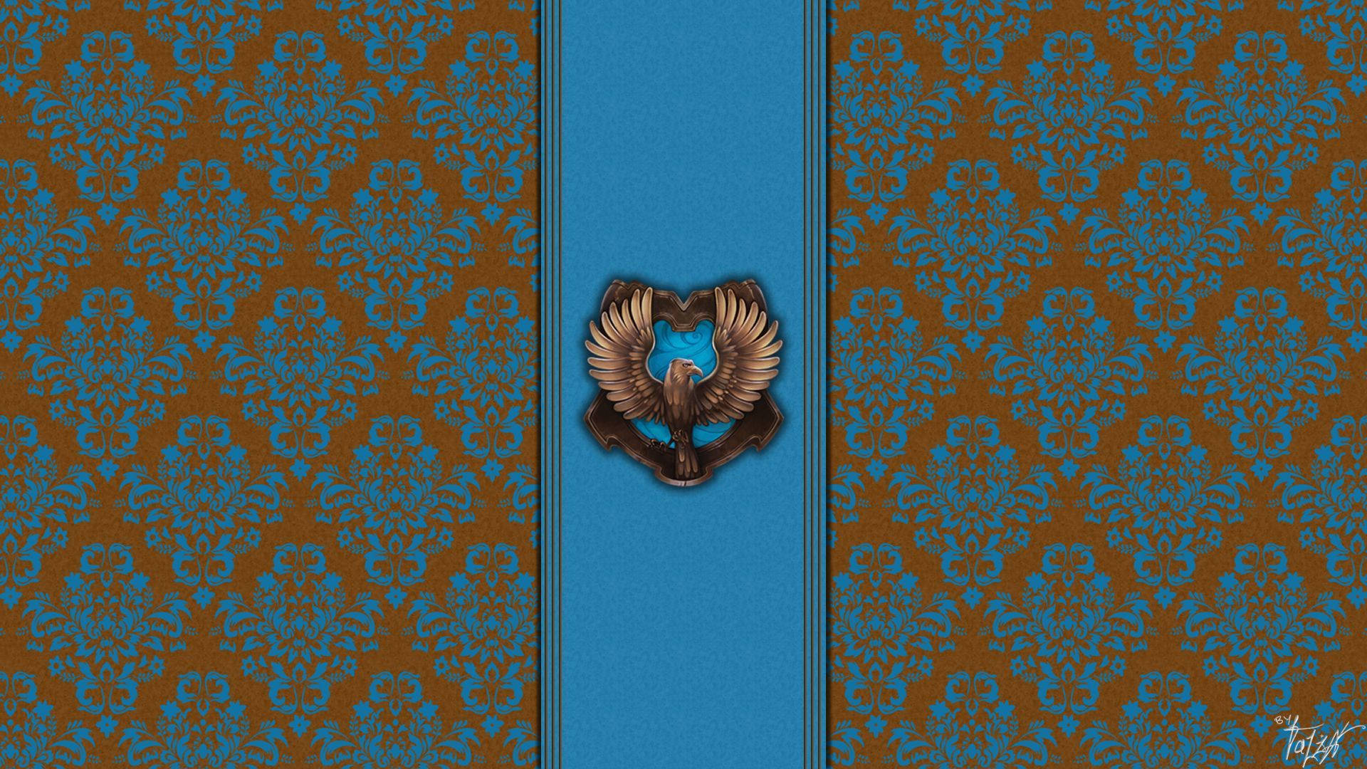 Ravenclaw, golden eagle emblem, blue stripe, Full HD Desktop Wallpaper