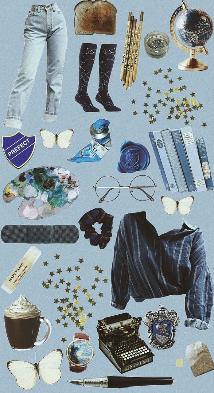 Ravenclaw, soft blue background, gold stars, HD Phone Wallpaper
