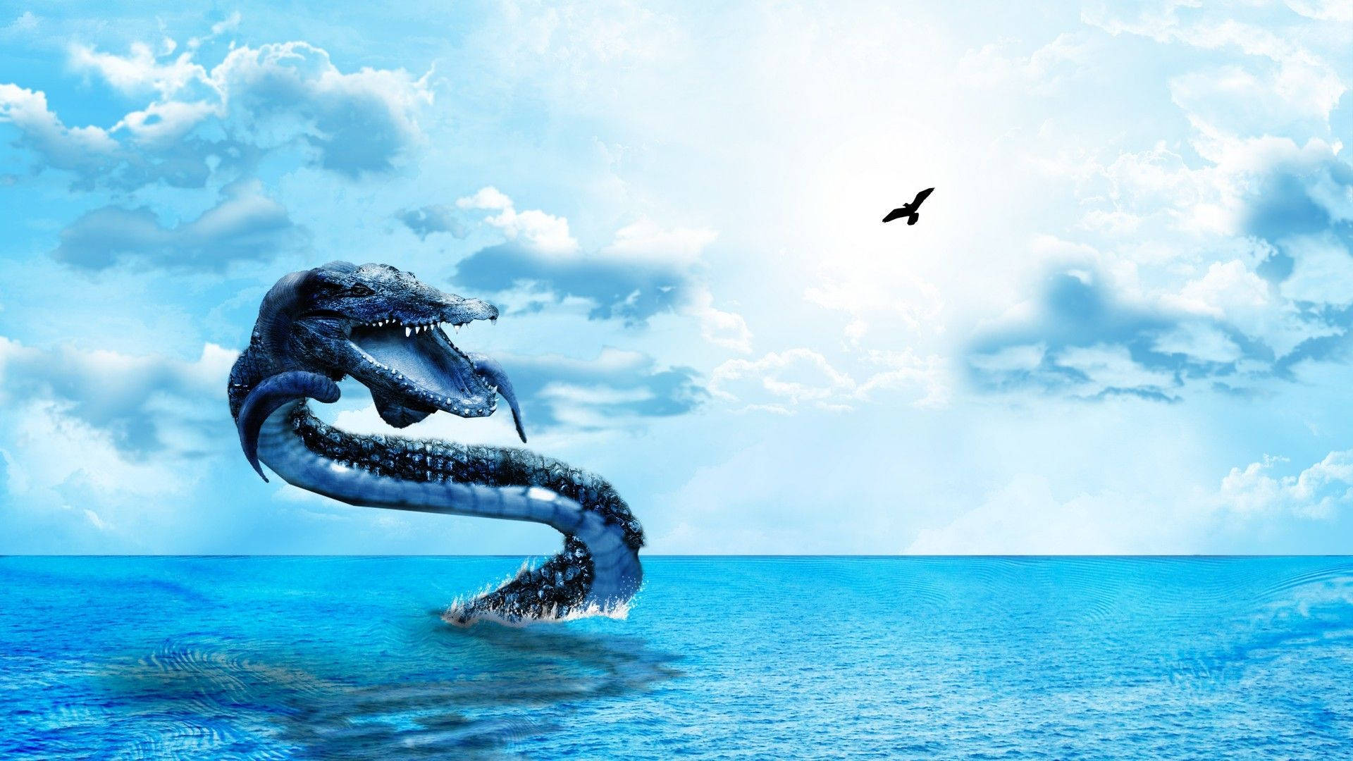 Ravenclaw, sea serpent, vibrant blue ocean waters, Full HD Desktop Wallpaper