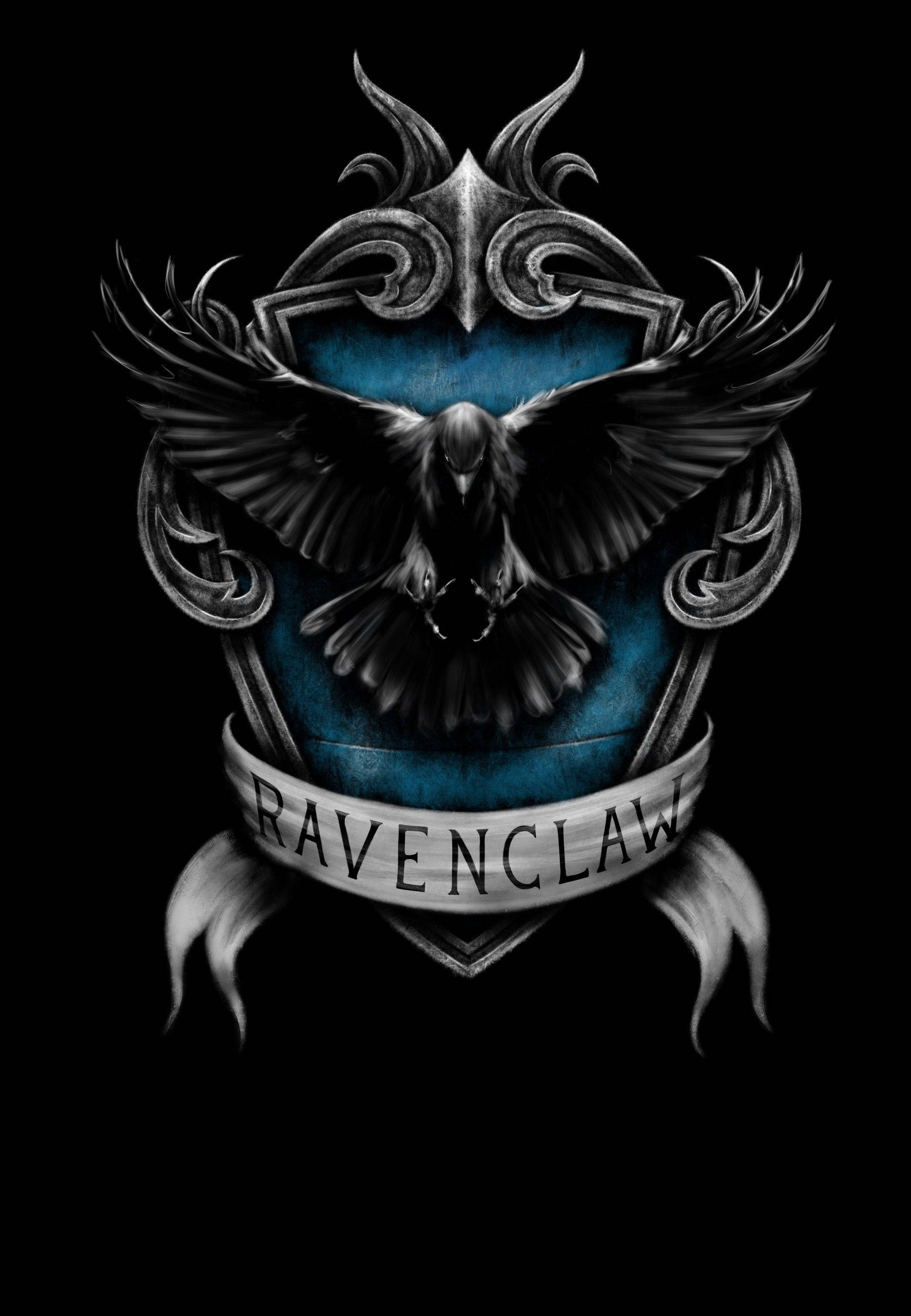 Ravenclaw, black raven, blue shield, 2K Phone Wallpaper