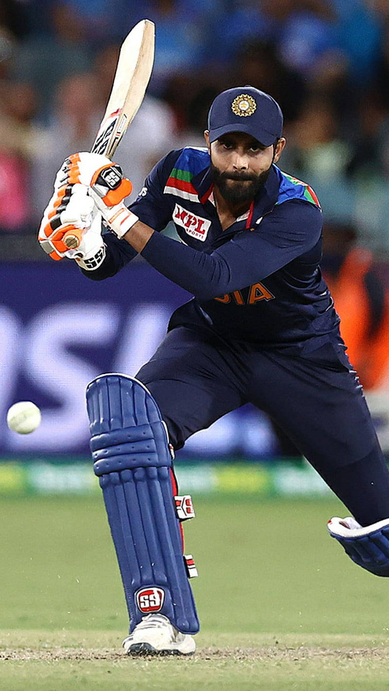 Ravindra Jadeja, navy blue uniform, stadium lights, HD Phone Wallpaper