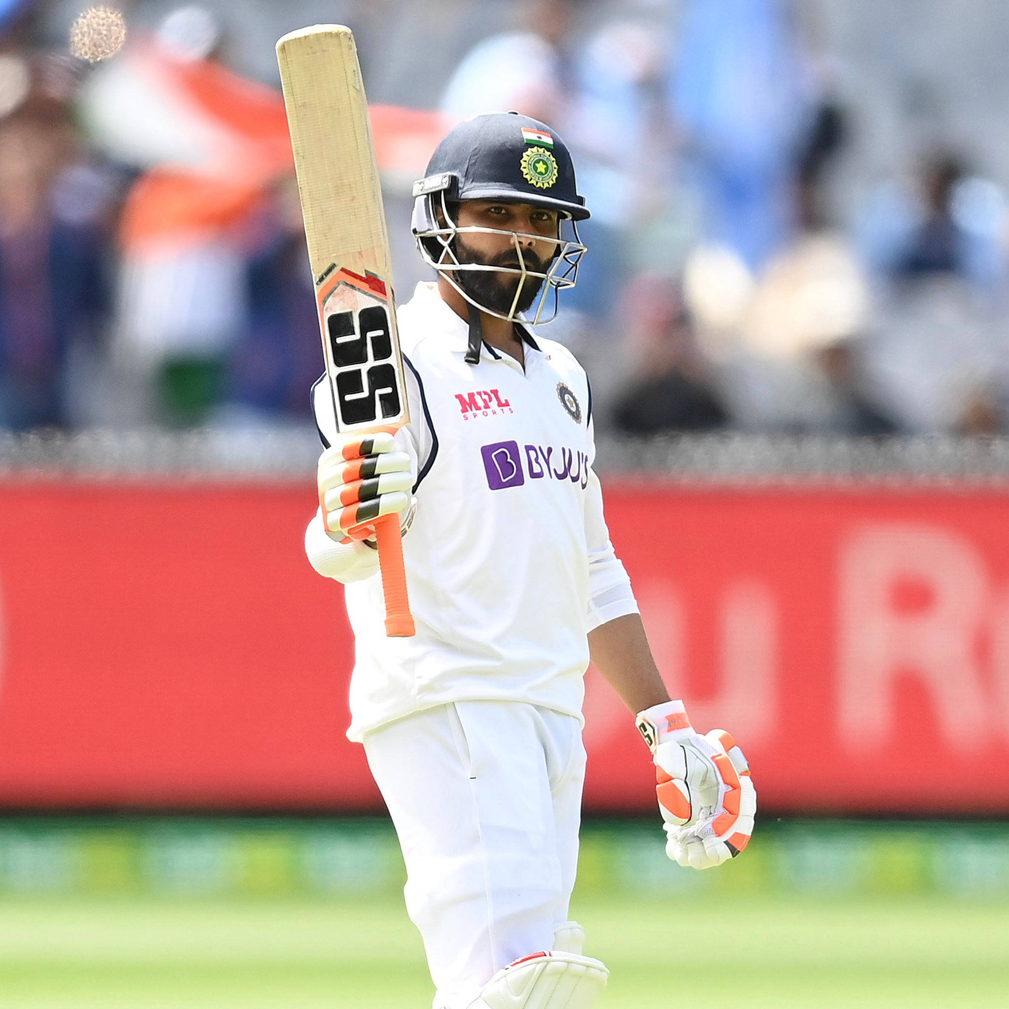 Ravindra Jadeja, white uniform, bat, Full HD Desktop Wallpaper