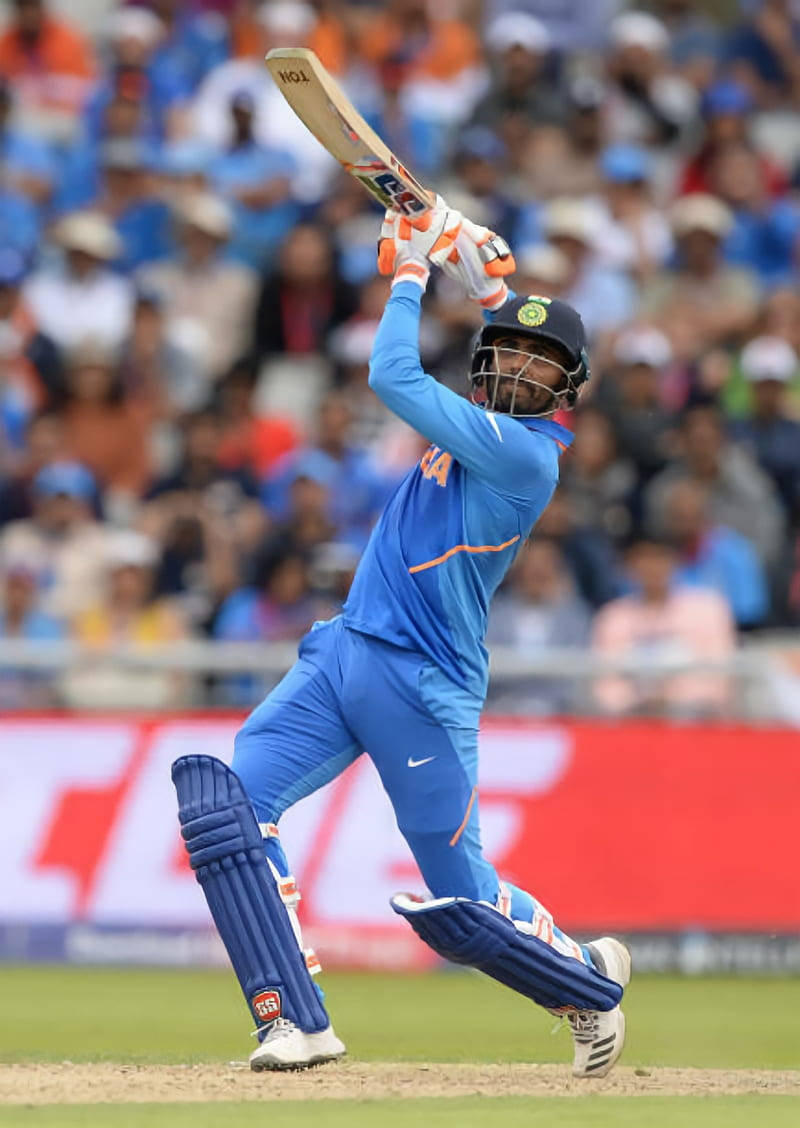 Ravindra Jadeja, blue uniform, bat, SD Phone Wallpaper