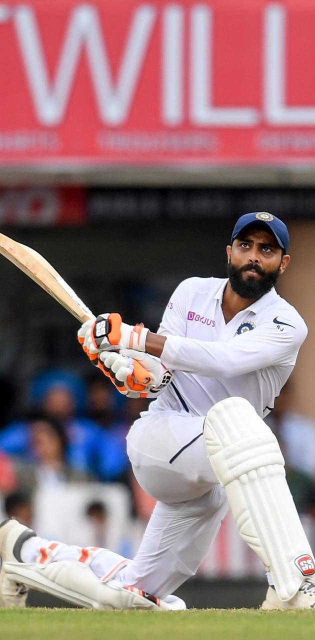 Ravindra Jadeja, white uniform, green field, HD Phone Wallpaper