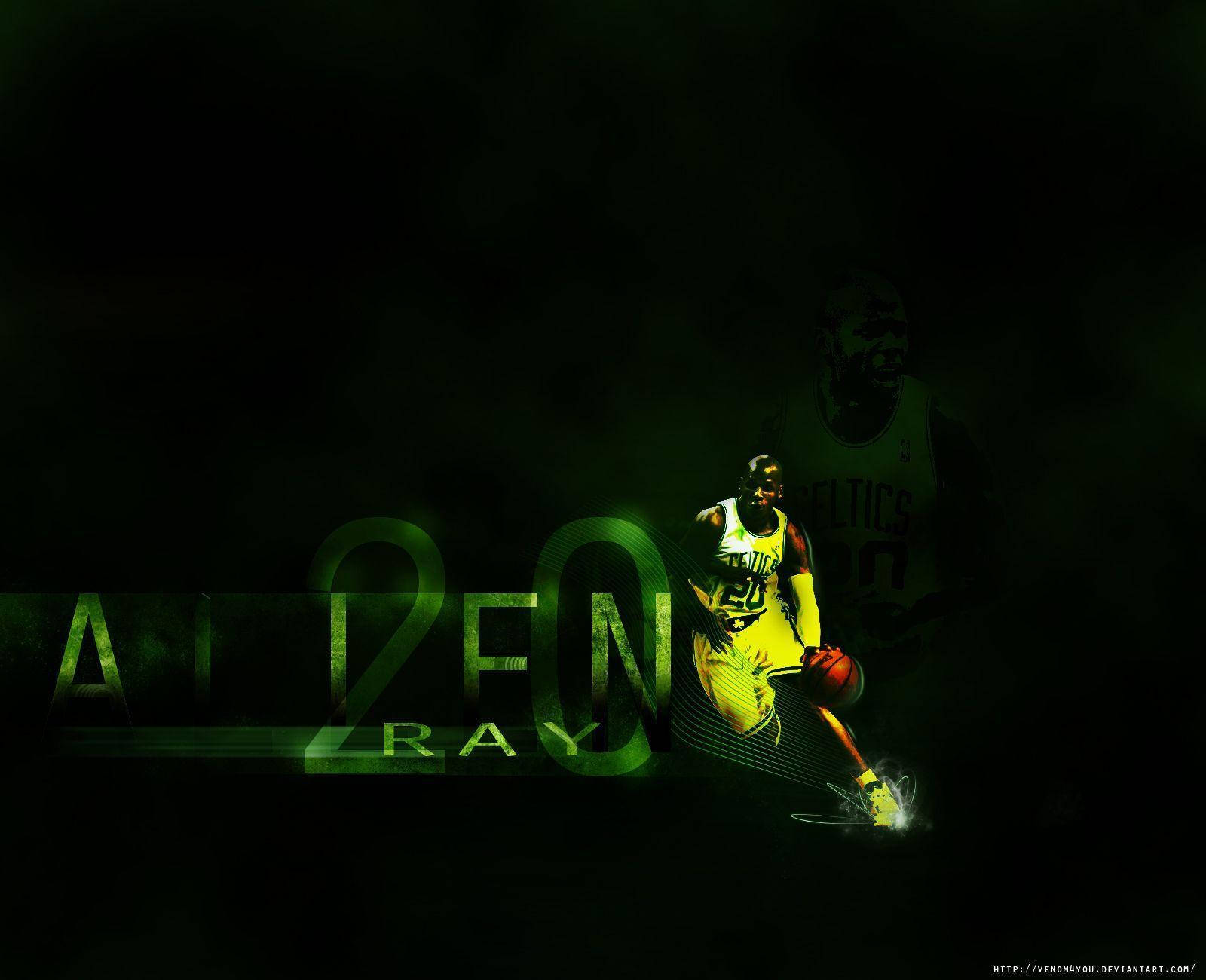 Ray Allen, yellow jersey, dark green background, HD Desktop Wallpaper