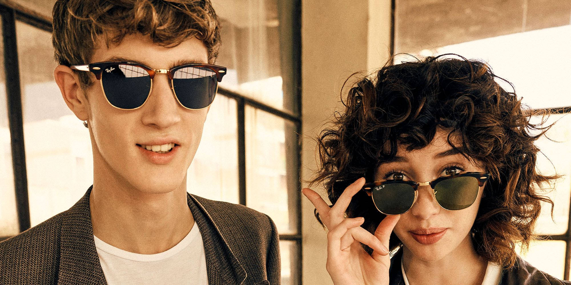 Ray-Ban, retro sunglasses, young man, Full HD Desktop Wallpaper