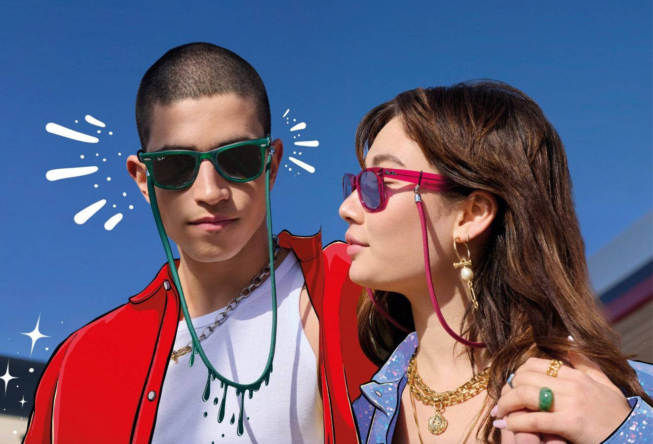 Ray-Ban, couple, bold sunglasses, HD Desktop Wallpaper