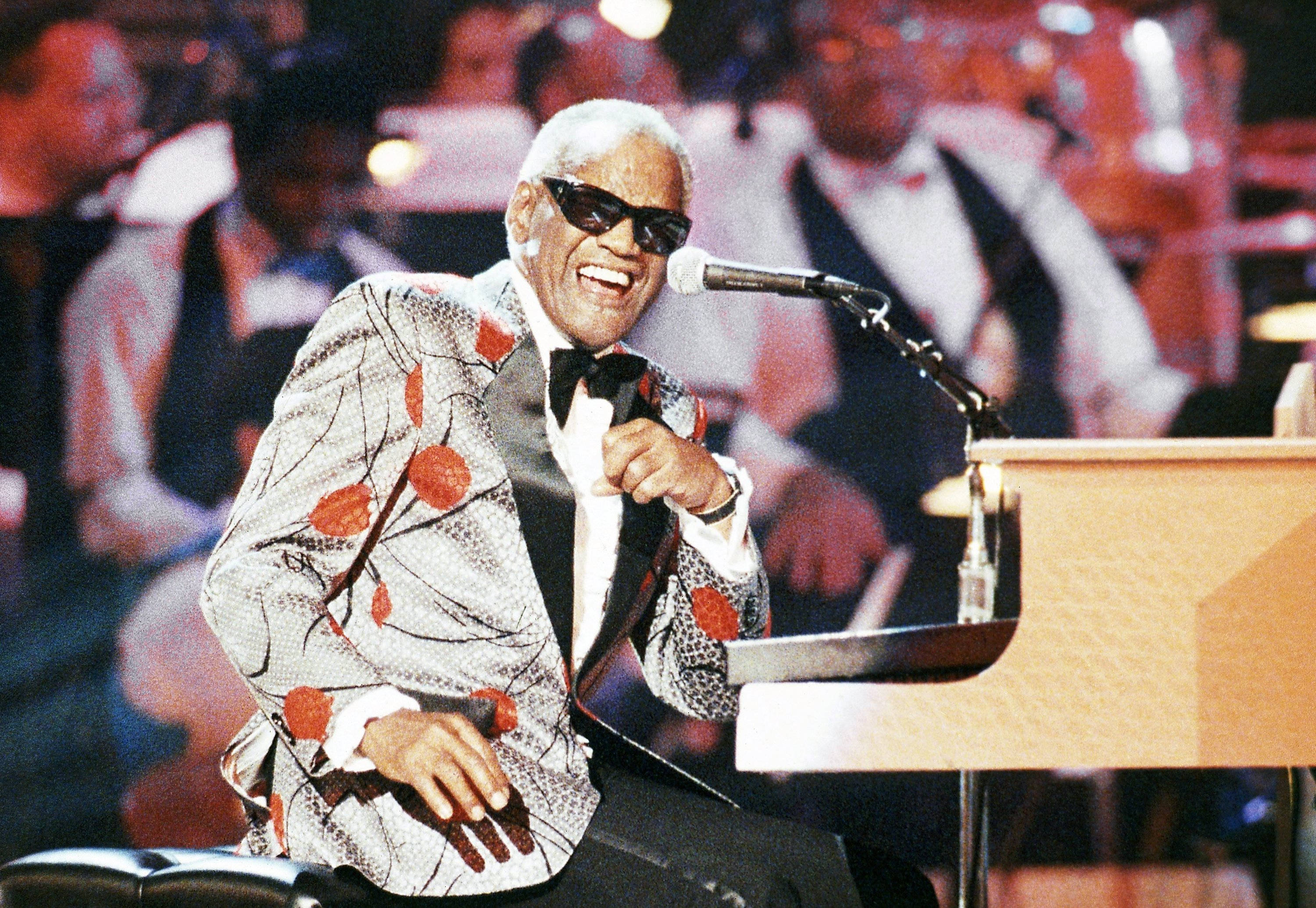 Ray Charles, piano, lit stage, 2K Desktop Wallpaper