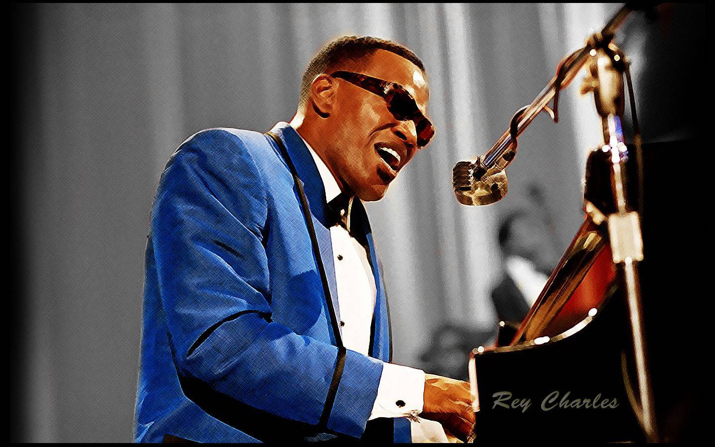 Ray Charles, vibrant blue suit, sunglasses, HD Desktop Wallpaper
