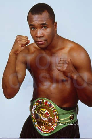 Ray Leonard, colorful championship belt, light blue studio background, SD Phone Wallpaper