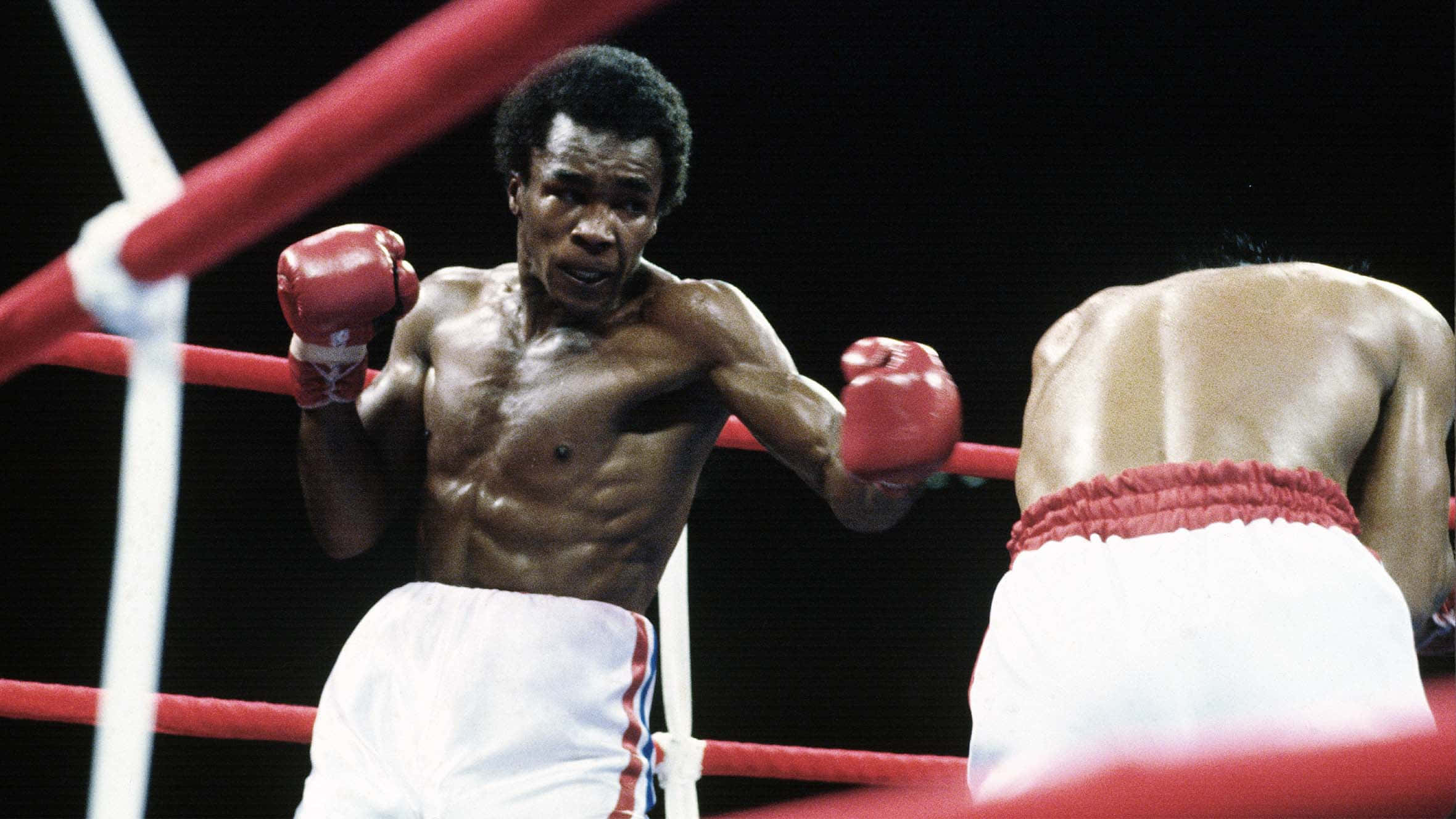 Ray Leonard, red gloves, white trunks, Full HD Desktop Wallpaper