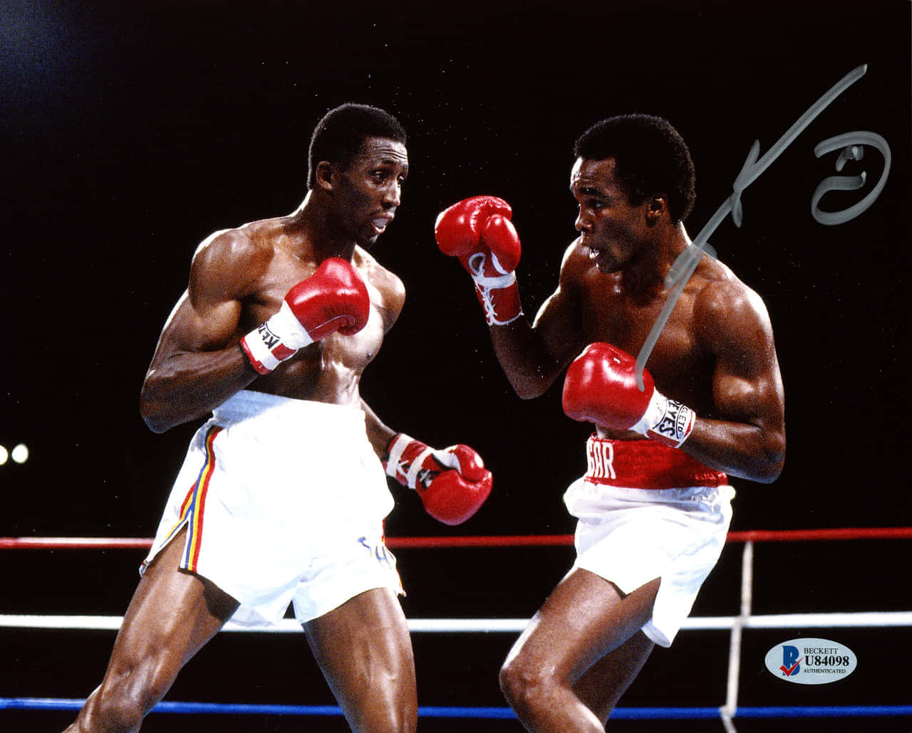 Ray Leonard, red gloves, ring lights, HD Desktop Wallpaper