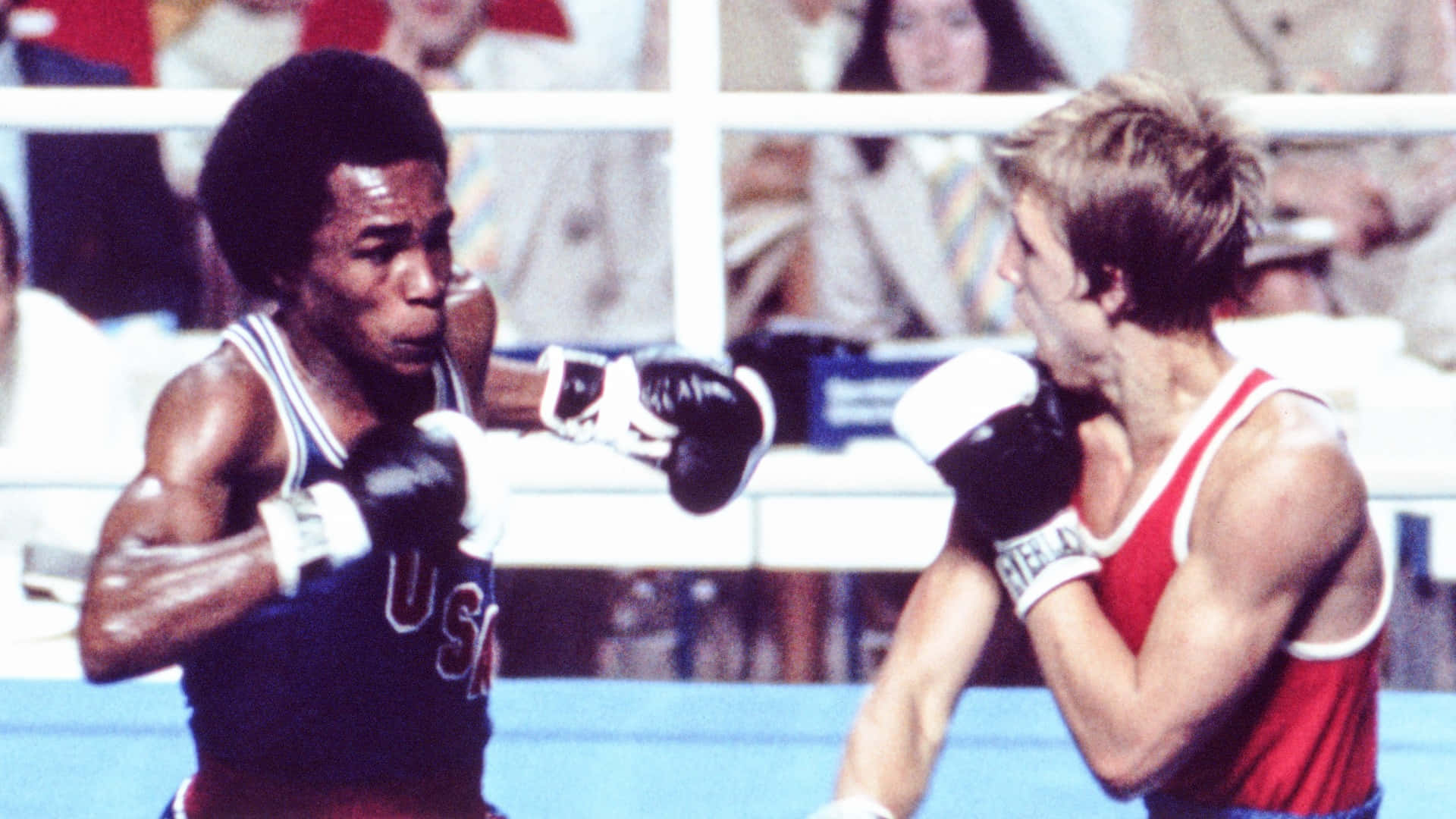 Ray Leonard, vintage desktop, blue USA singlet, Full HD Desktop Wallpaper