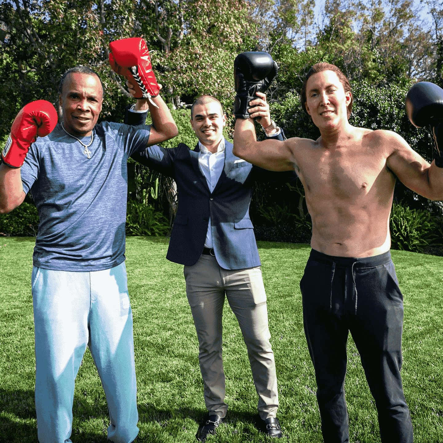 Ray Leonard, boxing gloves, sunlit grassy lawn, HD Desktop Wallpaper