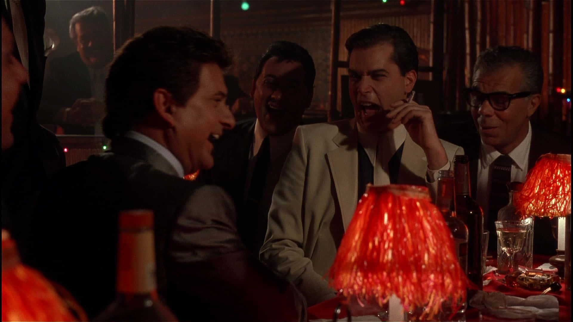 Ray Liotta, dimly lit table, glowing red lamps, Full HD Desktop Wallpaper